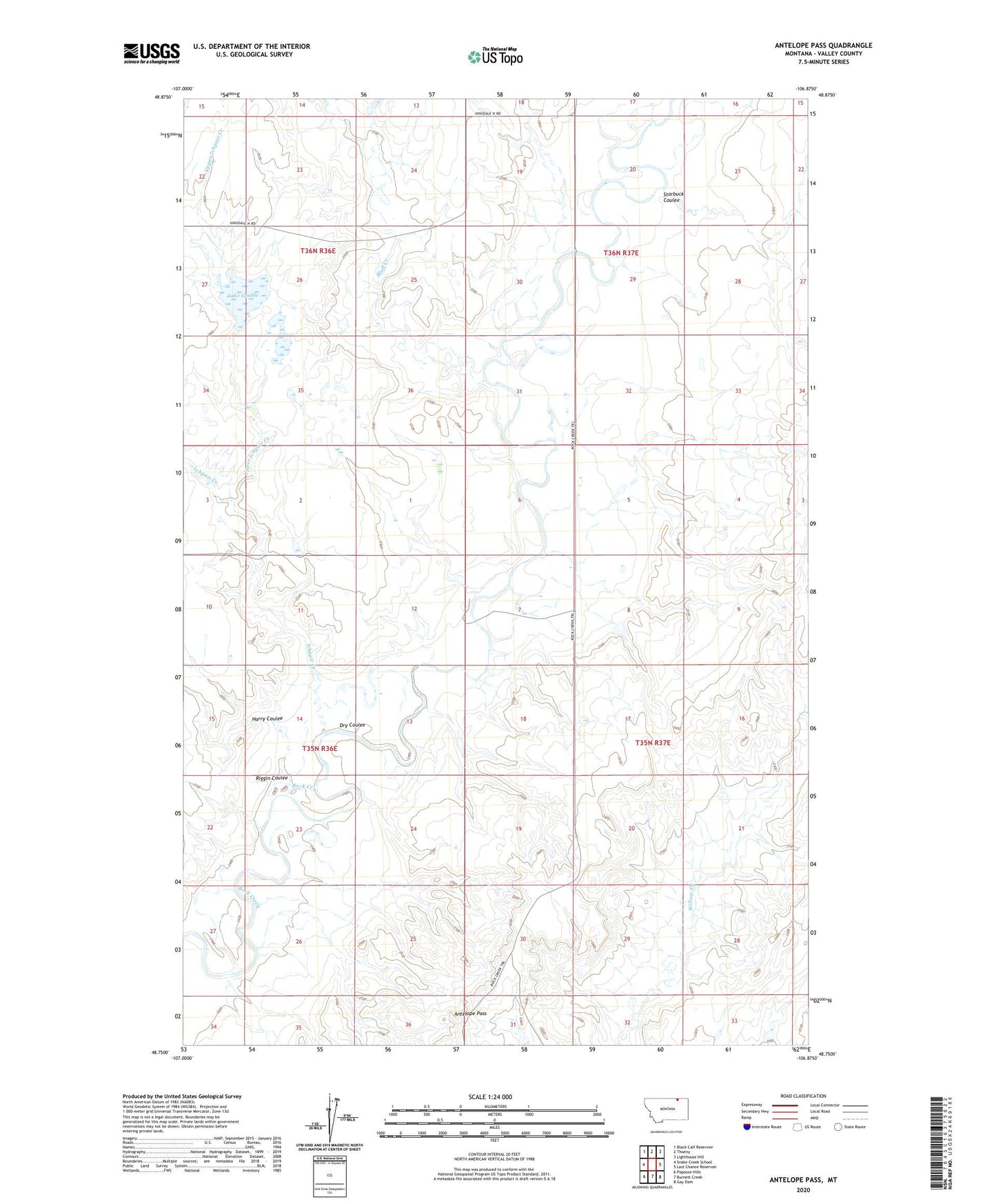 Antelope Pass Montana US Topo Map Image