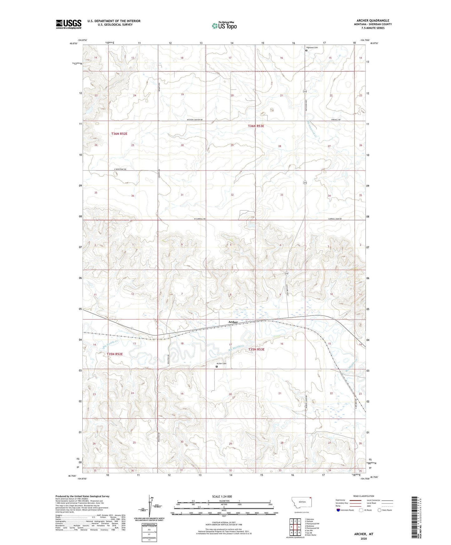 Archer Montana US Topo Map Image