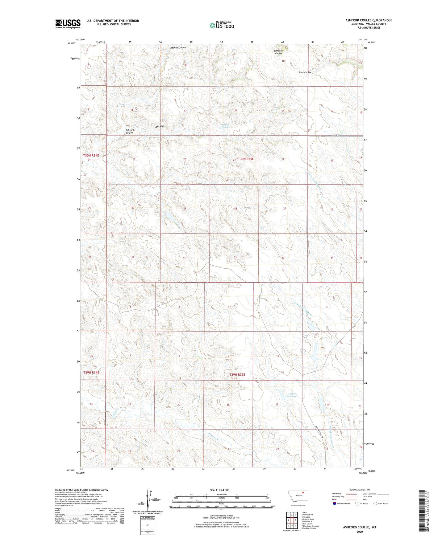 Ashford Coulee Montana US Topo Map Image