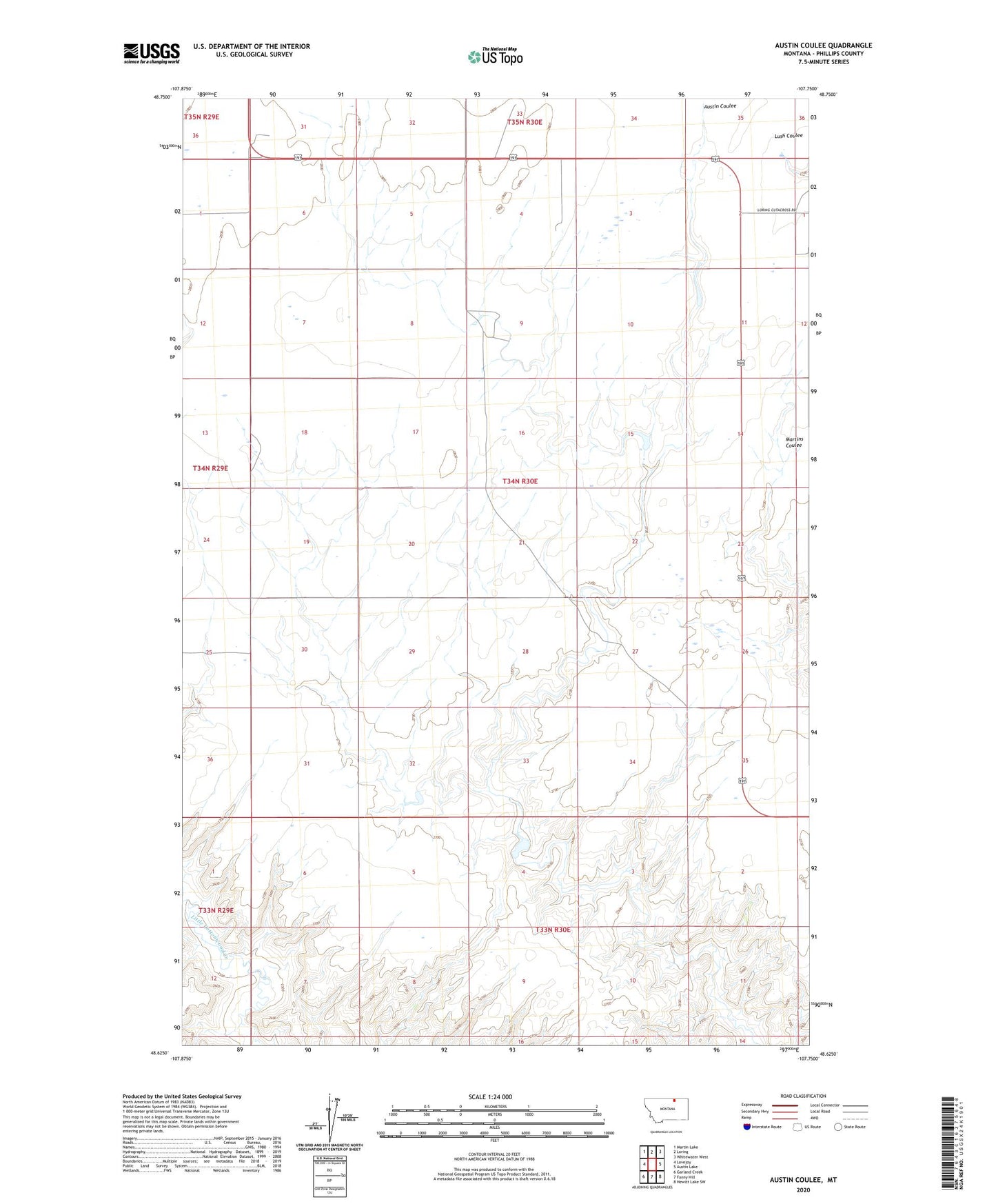 Austin Coulee Montana US Topo Map Image