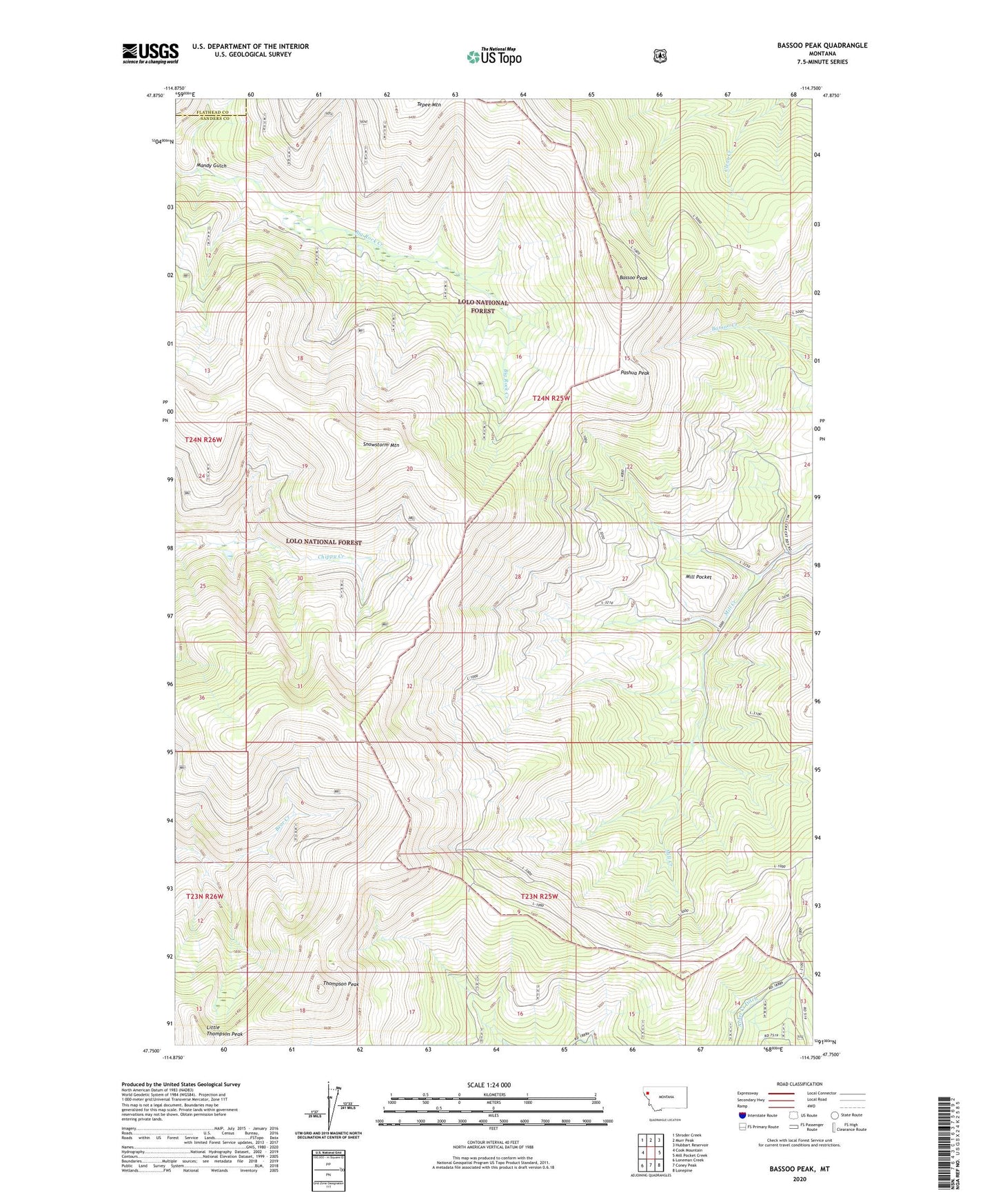 Bassoo Peak Montana US Topo Map Image