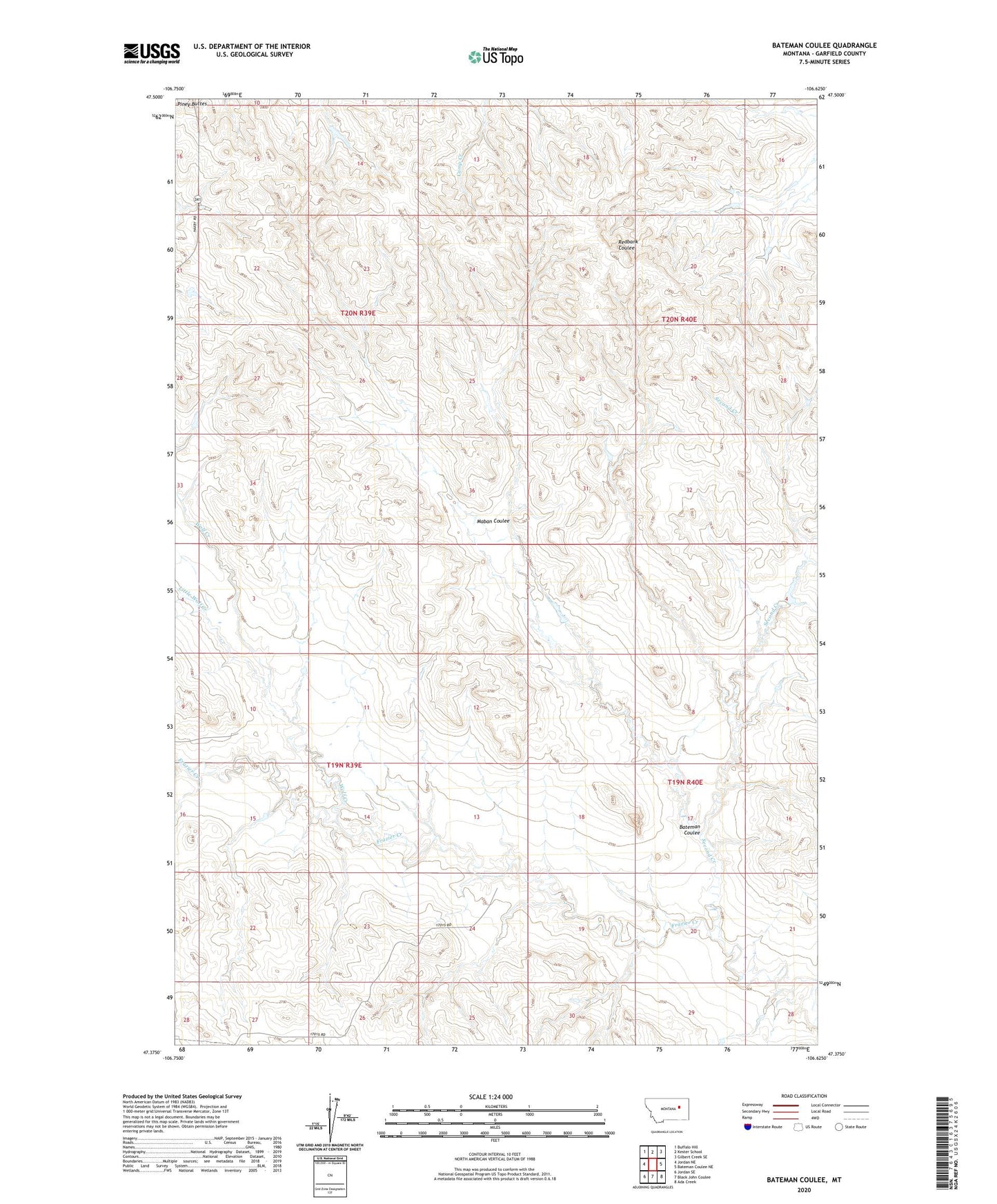 Bateman Coulee Montana US Topo Map Image