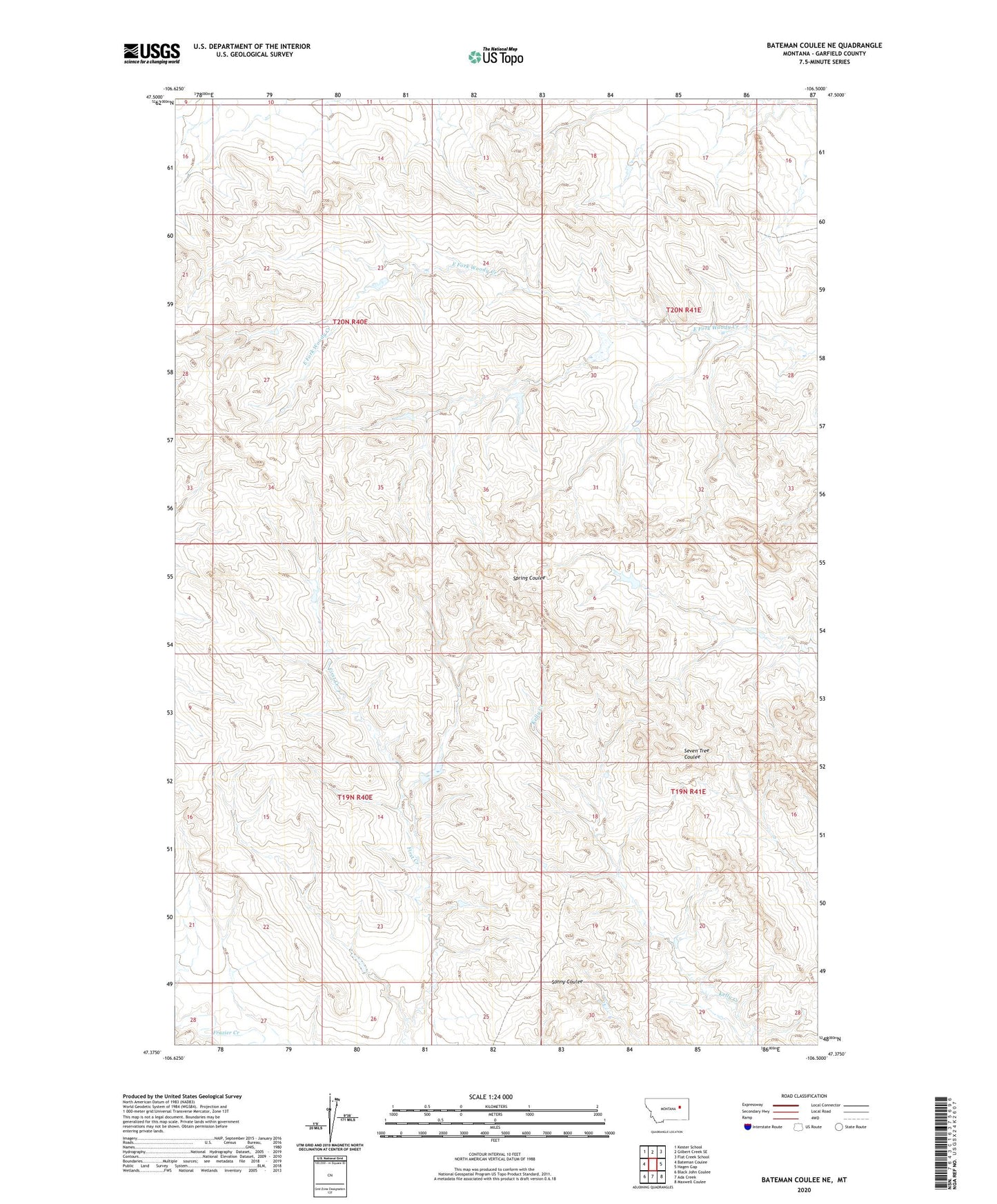Bateman Coulee NE Montana US Topo Map Image