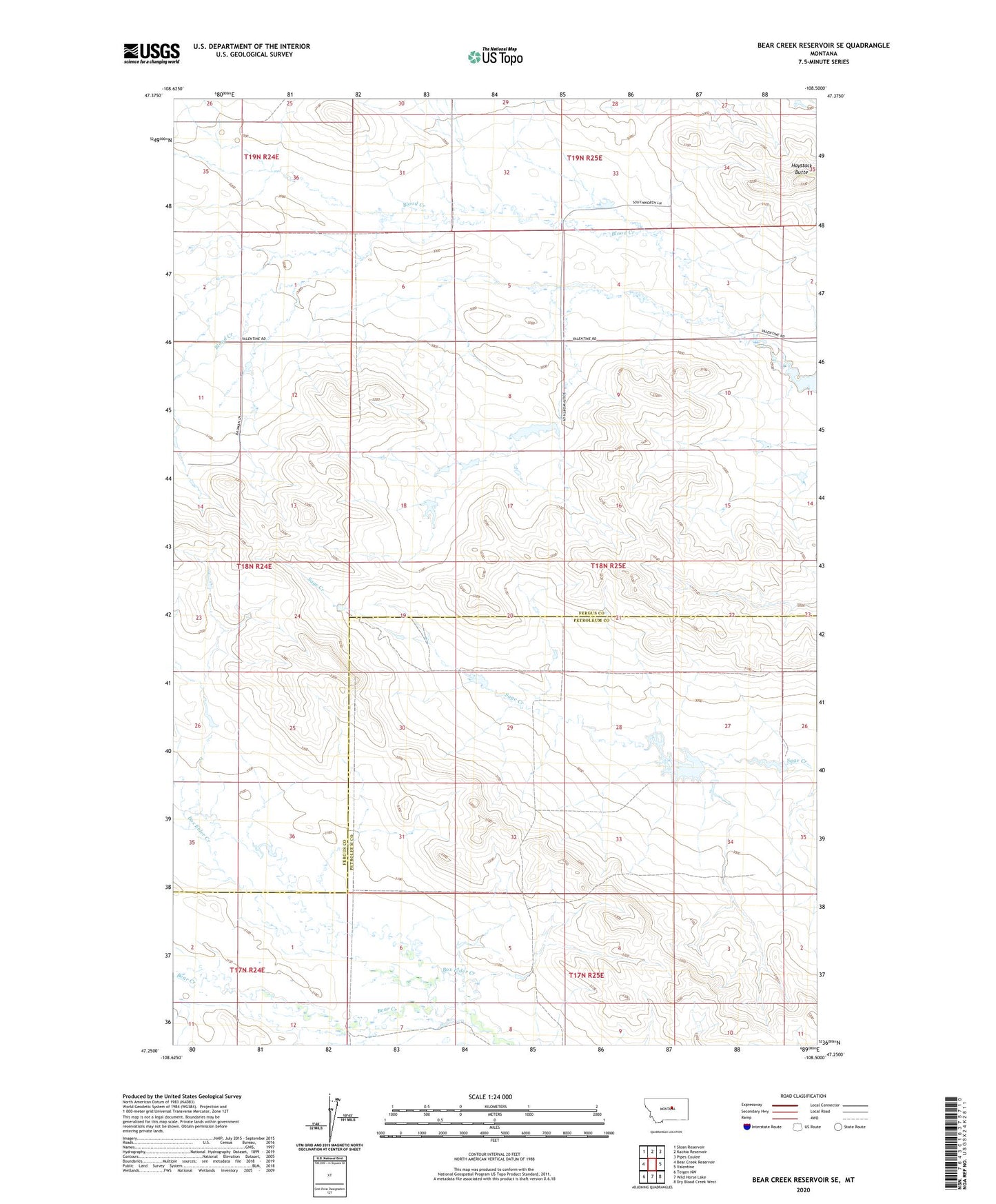 Bear Creek Reservoir SE Montana US Topo Map Image