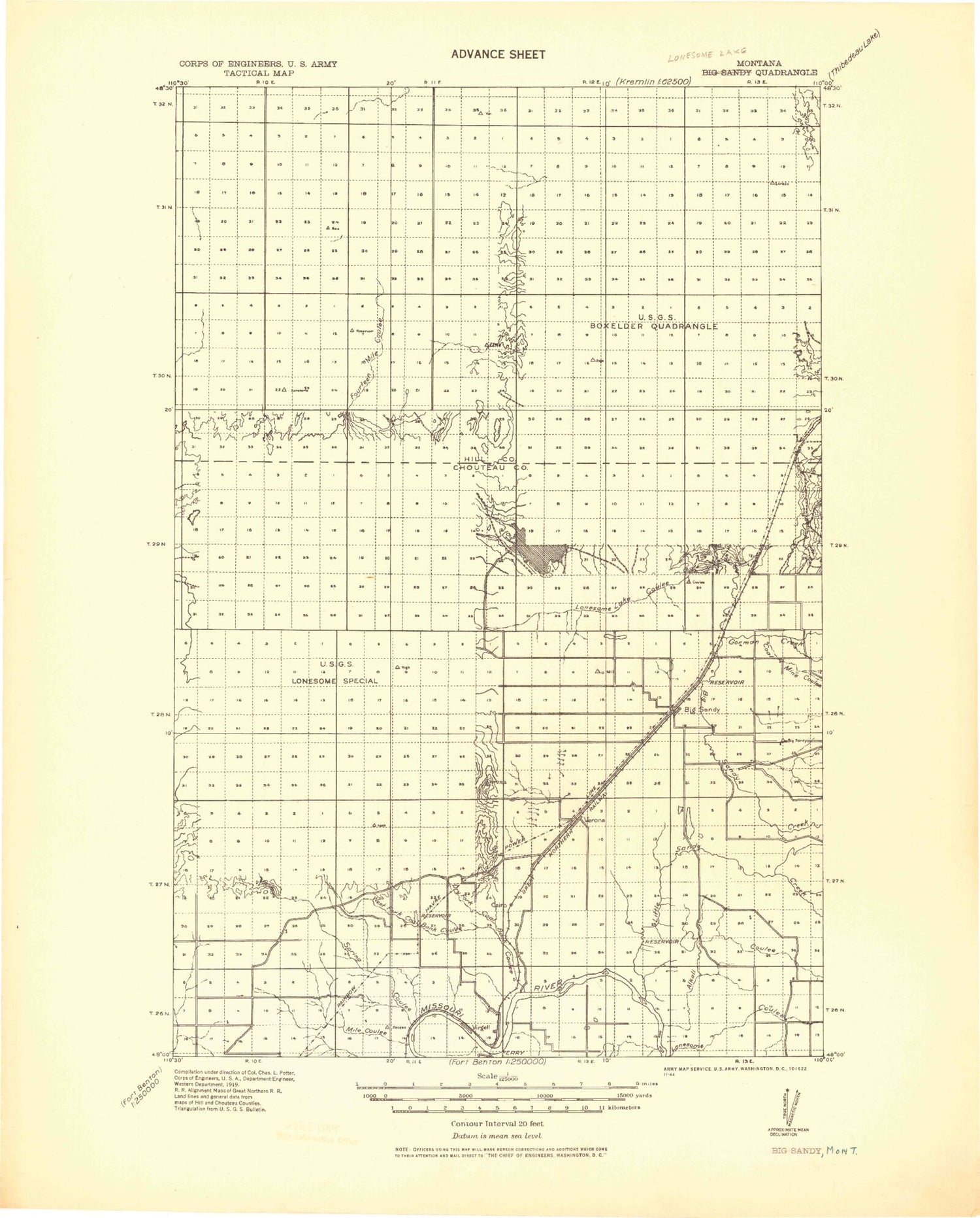 Historic 1919 Lonesome Lake Montana 30'x30' Topo Map Image