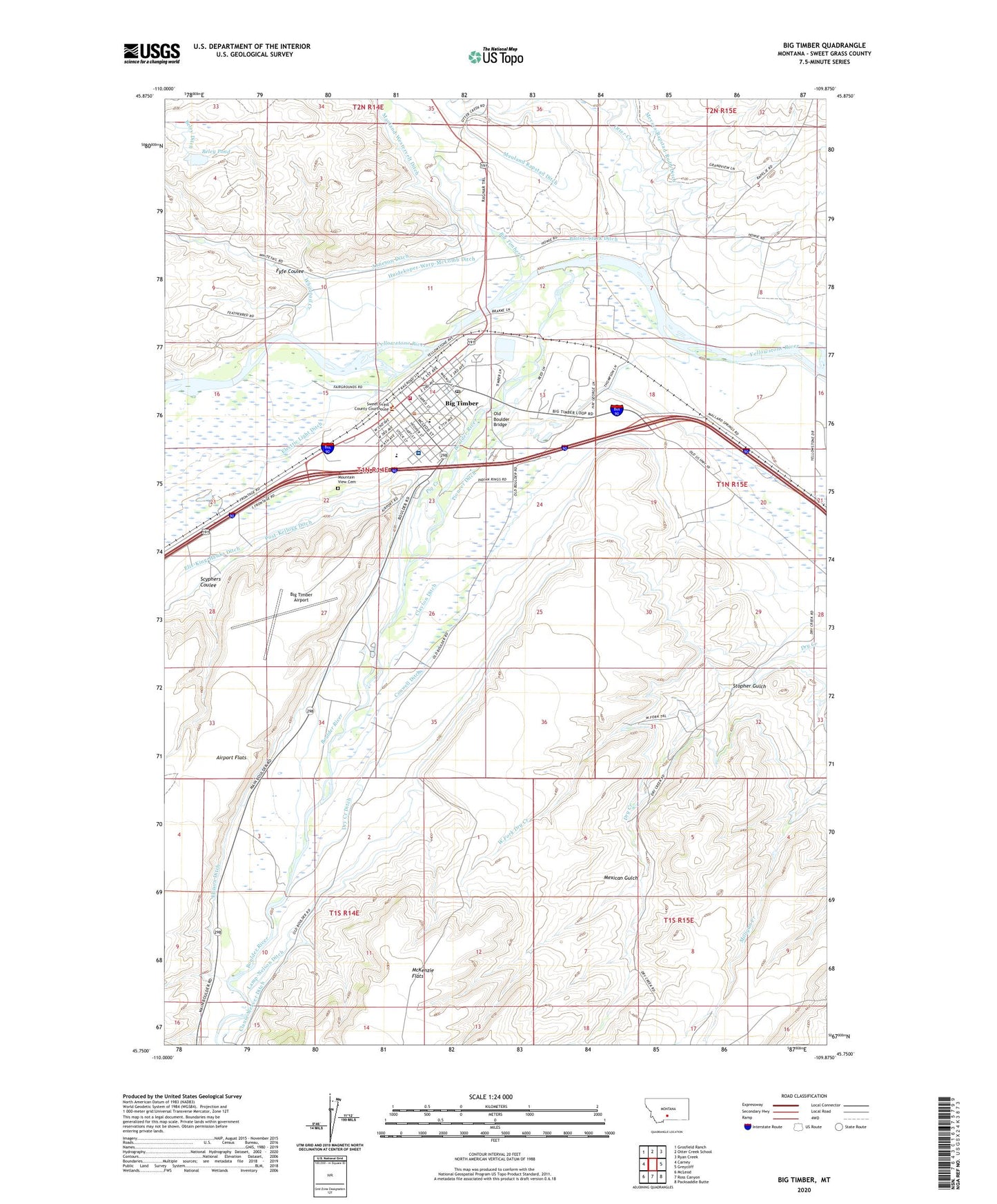 Big Timber Montana US Topo Map Image