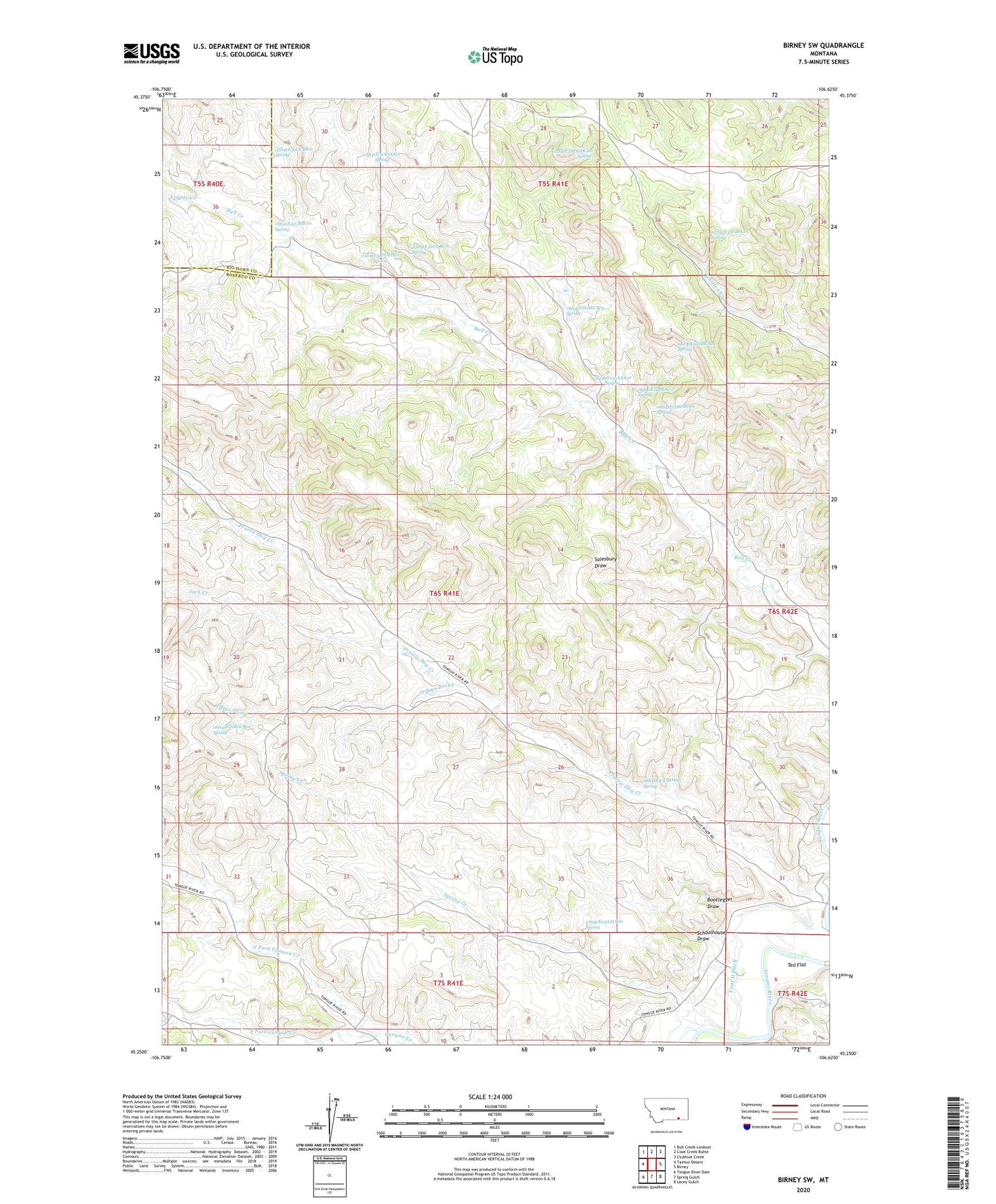 Birney SW Montana US Topo Map Image