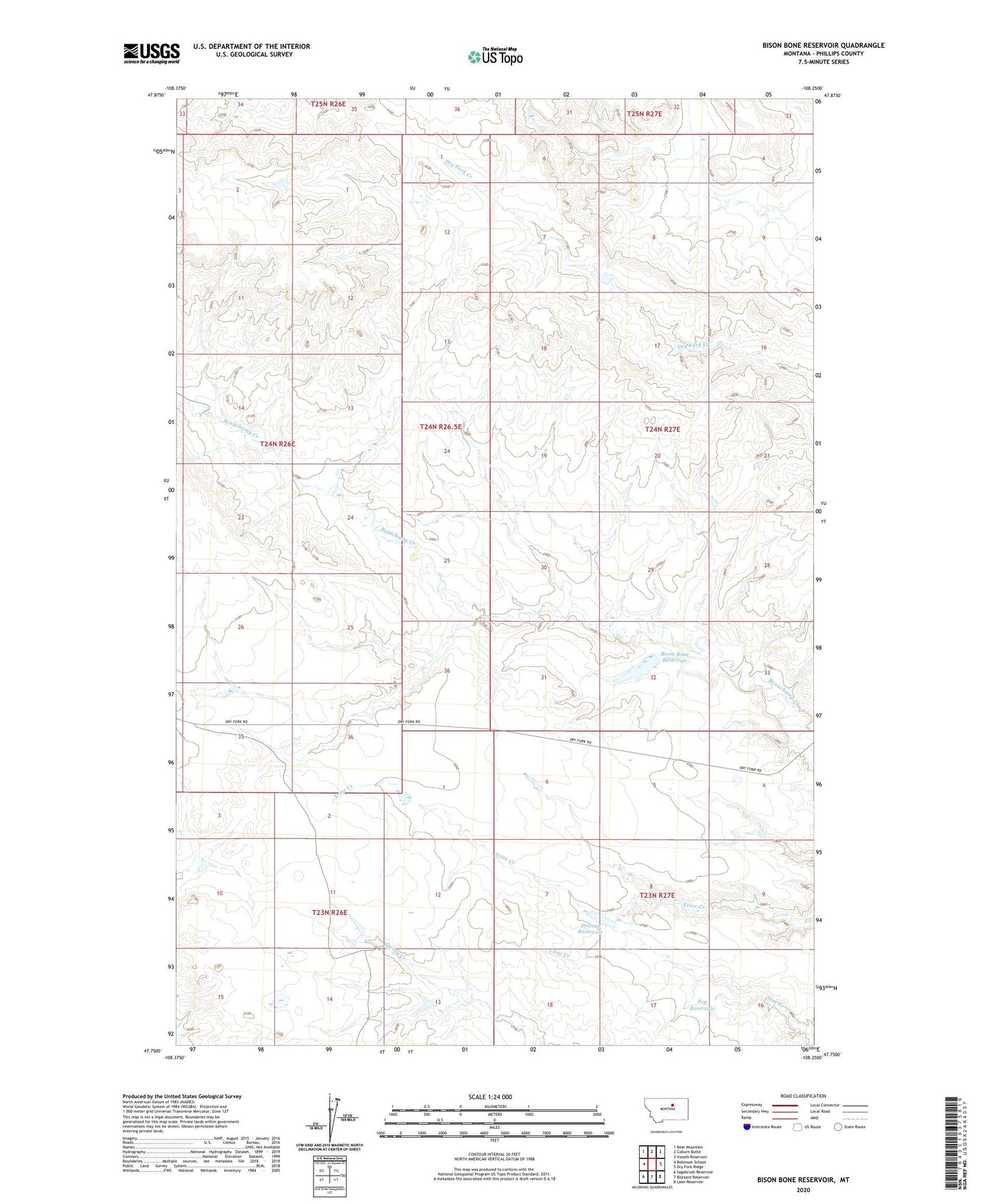 Bison Bone Reservoir Montana US Topo Map Image