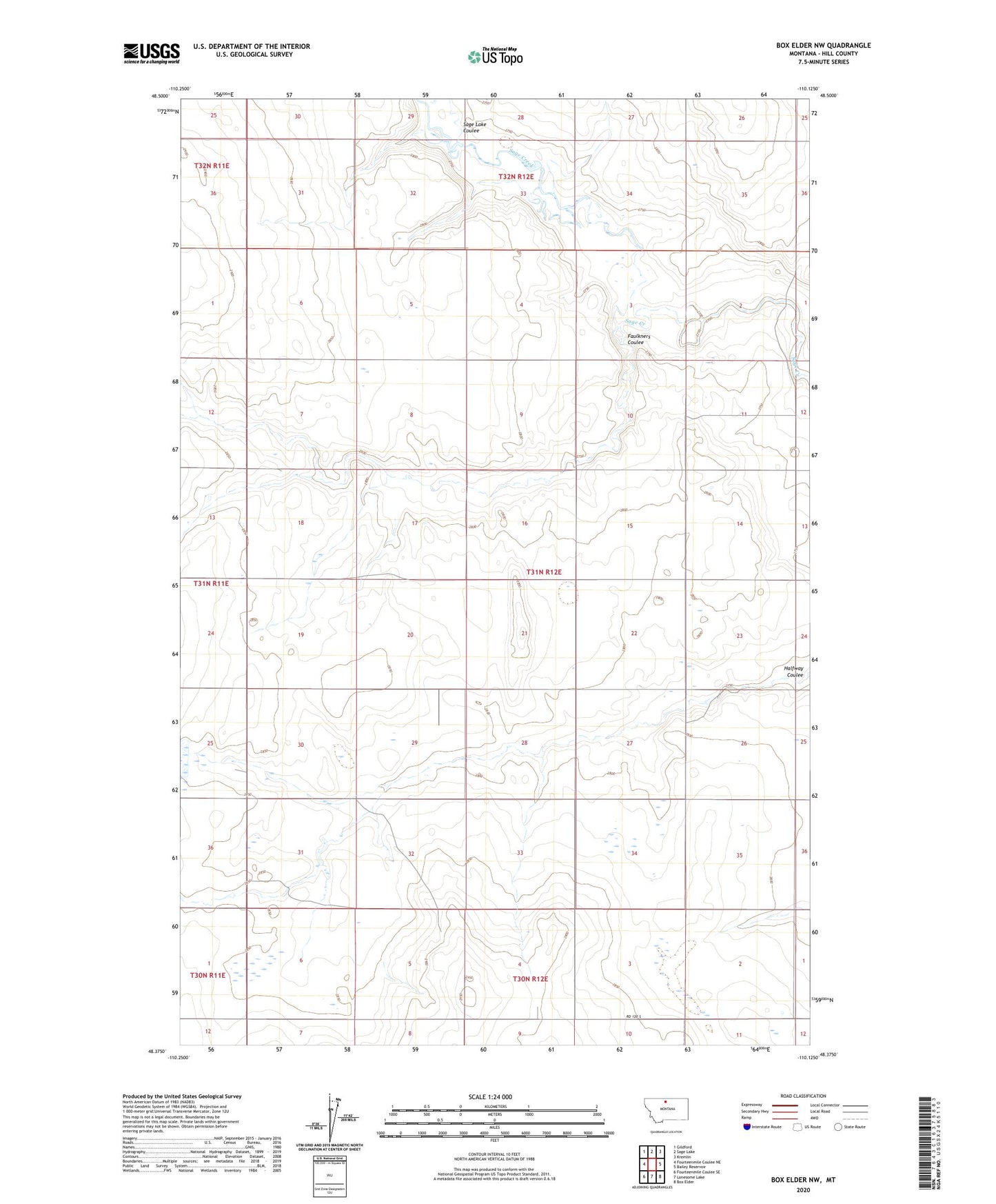 Box Elder NW Montana US Topo Map Image