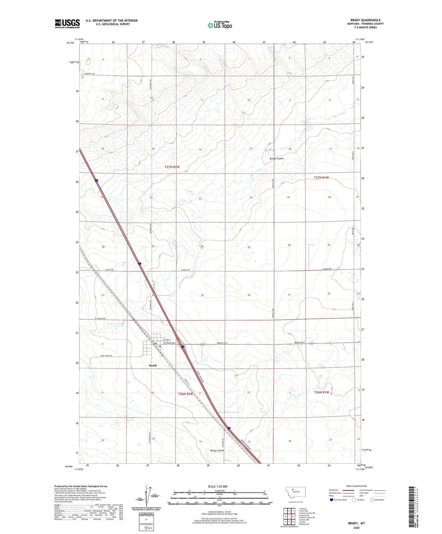 Brady Montana US Topo Map Image