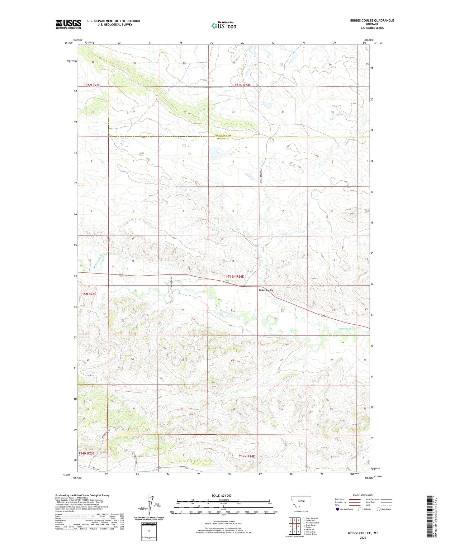 Briggs Coulee Montana US Topo Map Image