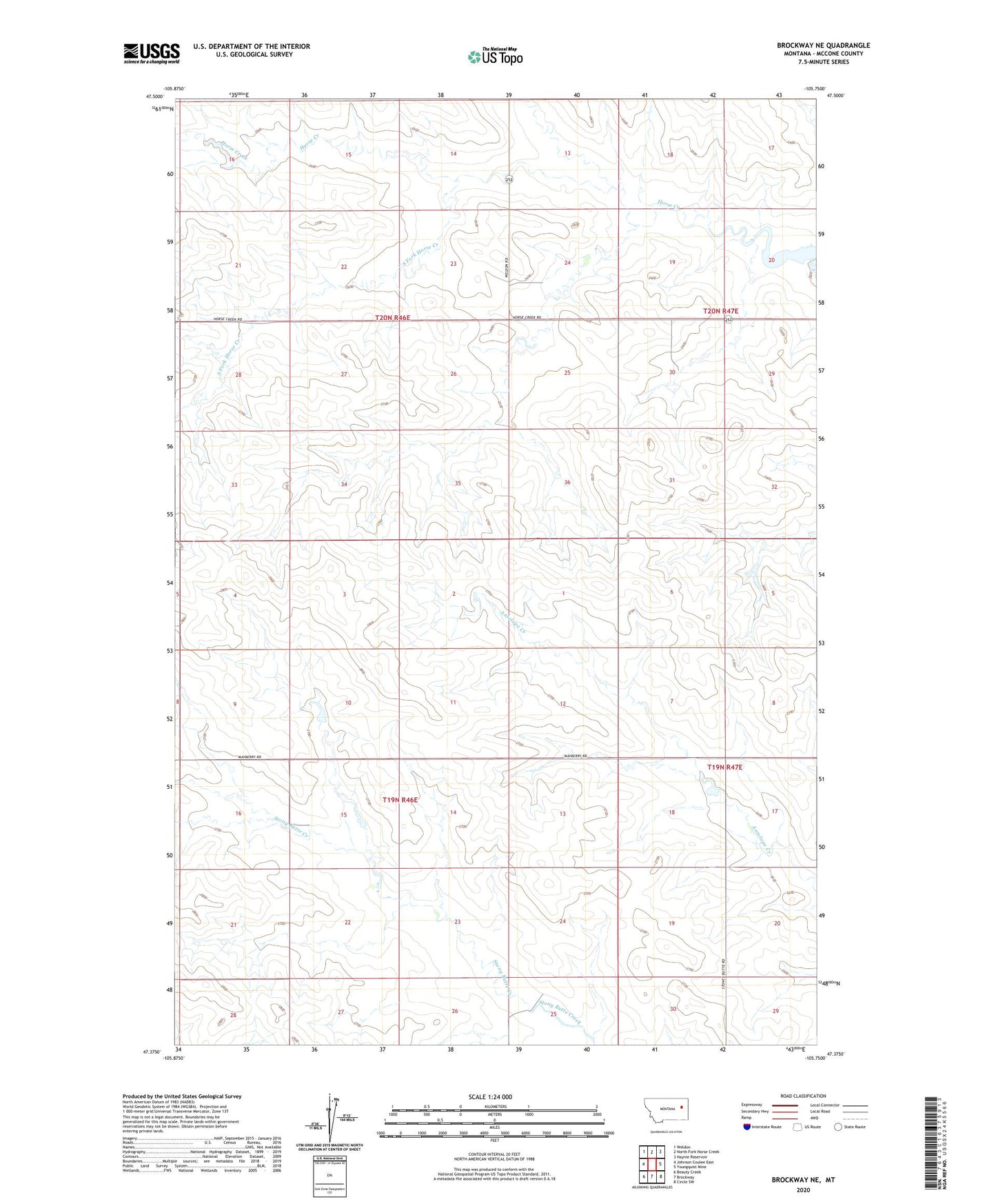 Brockway NE Montana US Topo Map Image