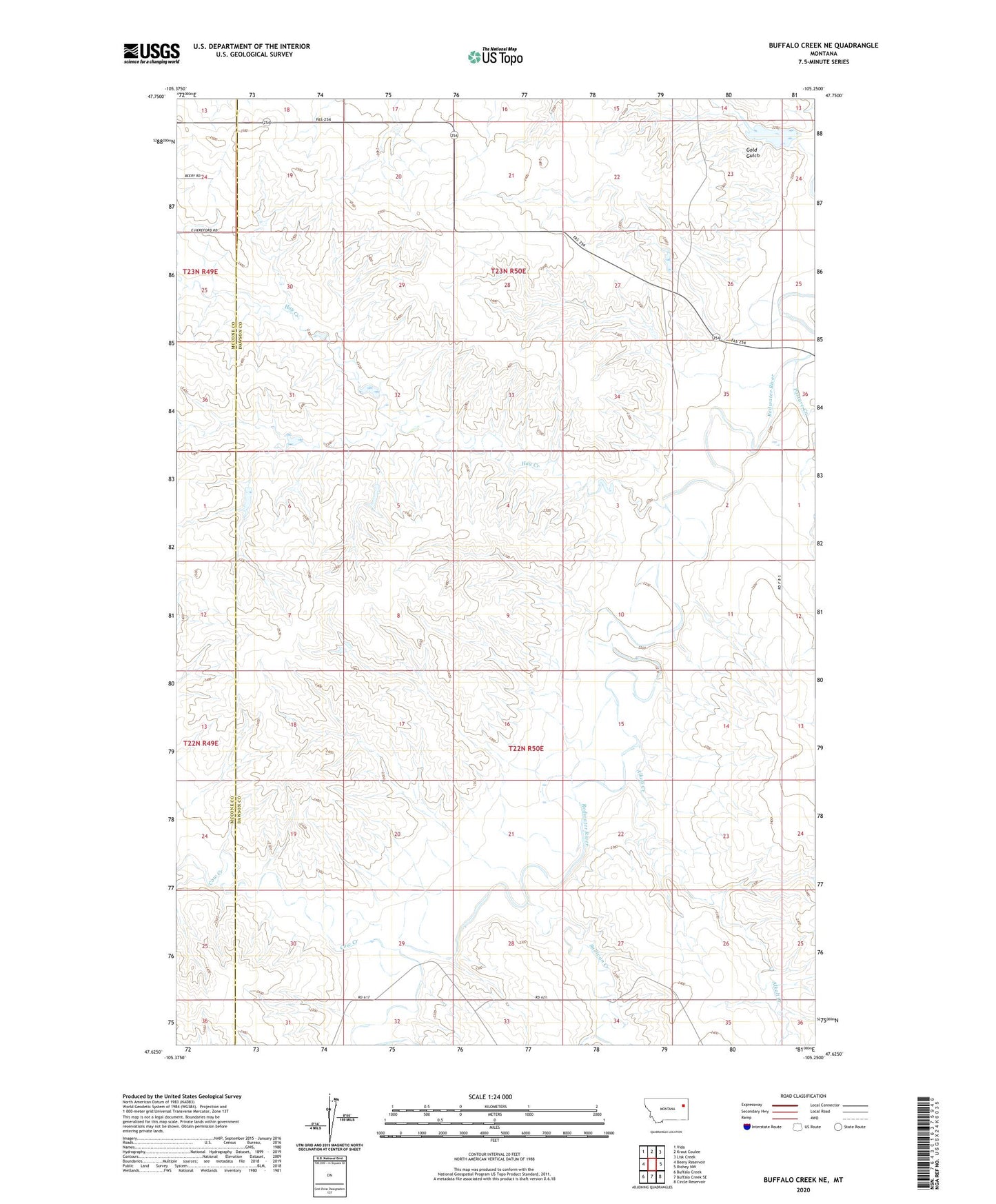Buffalo Creek NE Montana US Topo Map Image