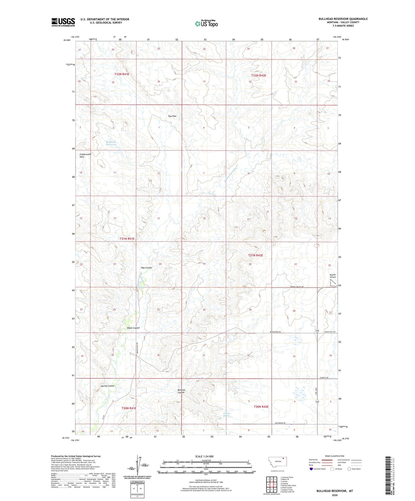 Bullhead Reservoir Montana US Topo Map Image