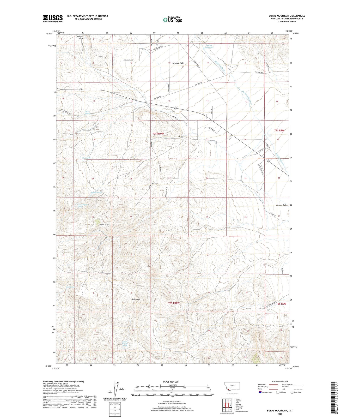 Burns Mountain Montana US Topo Map Image