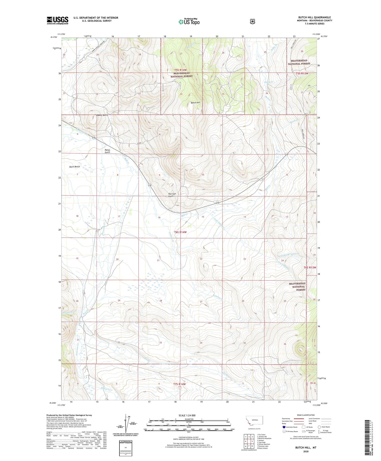 Butch Hill Montana US Topo Map Image