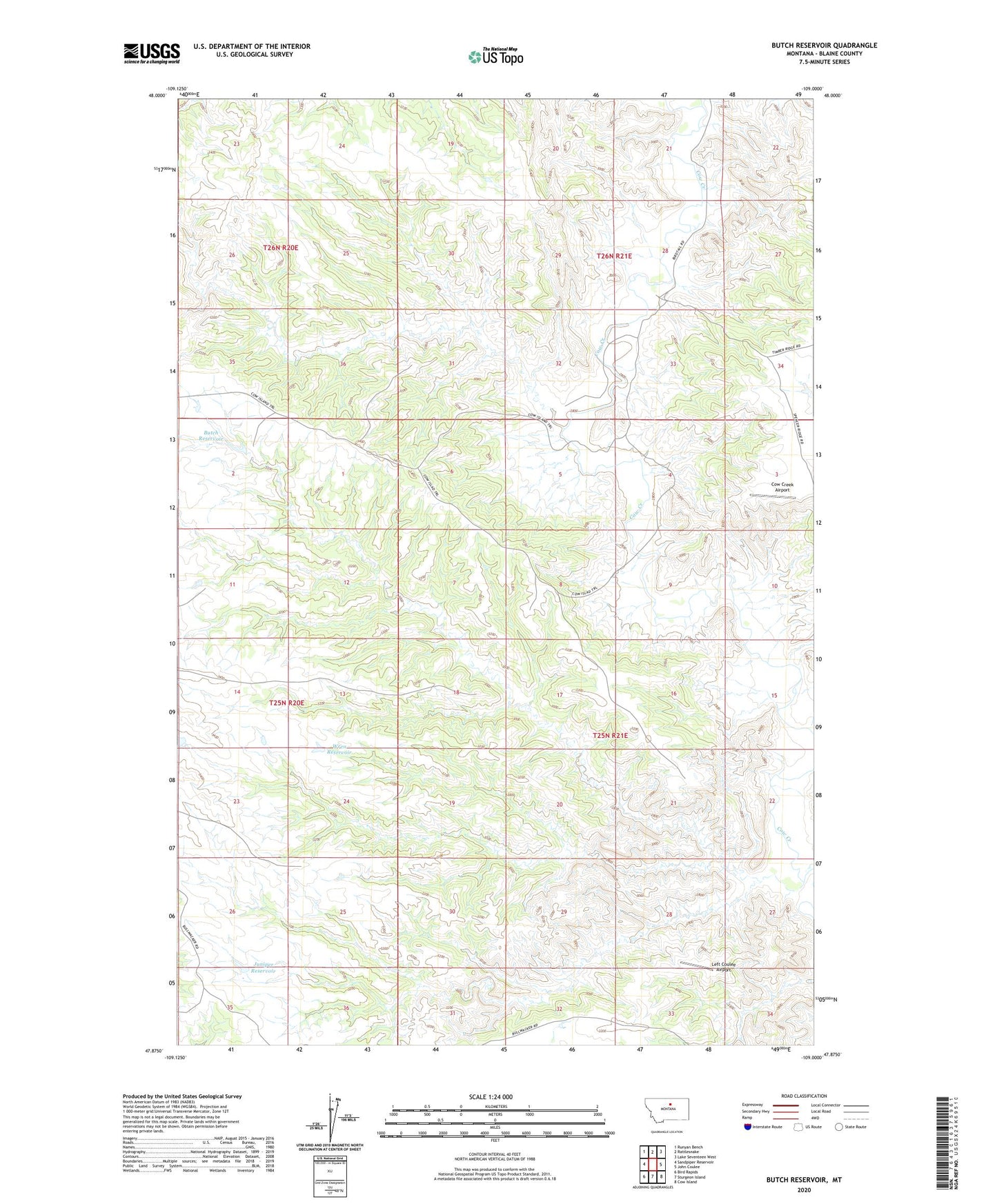 Butch Reservoir Montana US Topo Map Image
