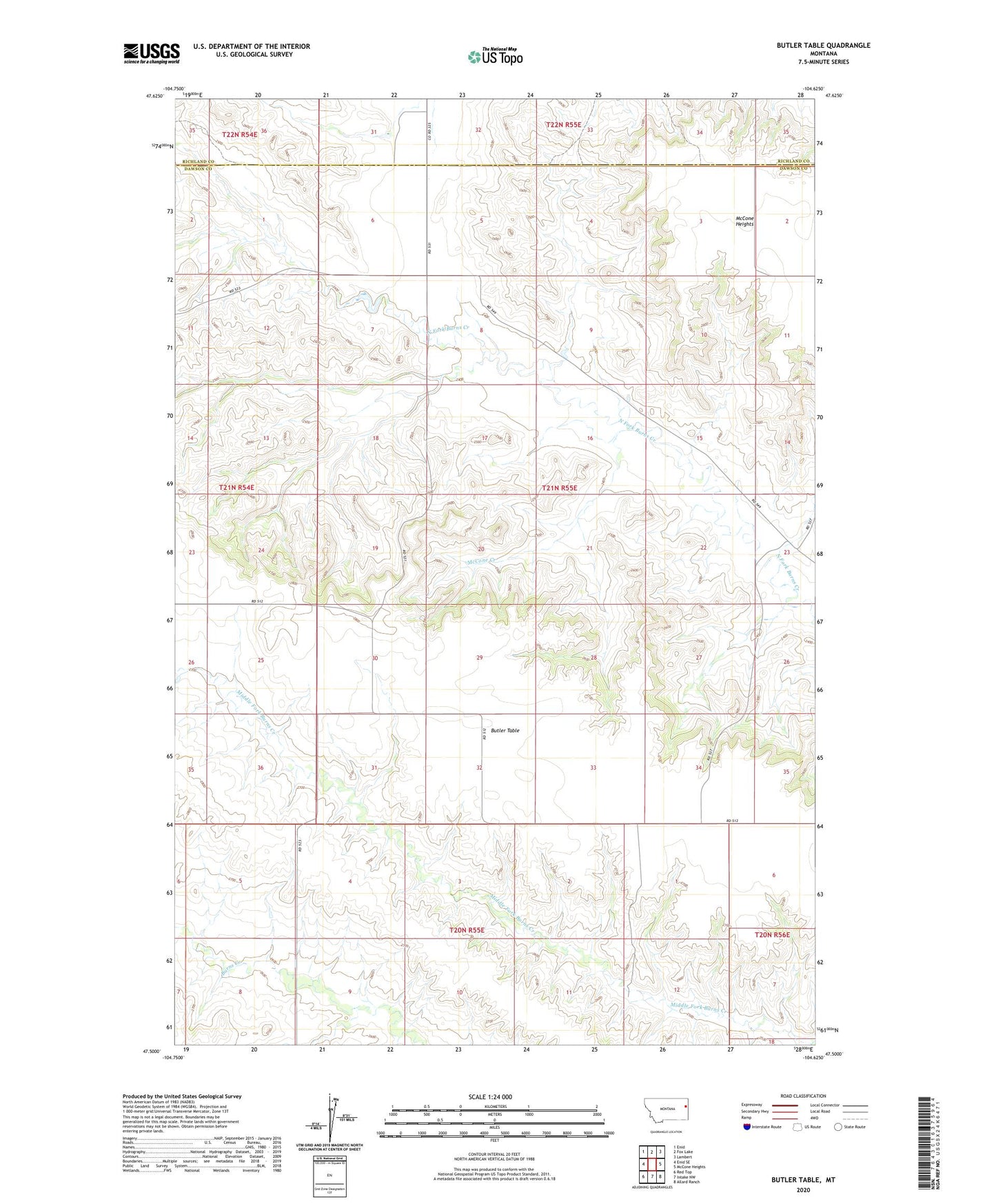 Butler Table Montana US Topo Map Image