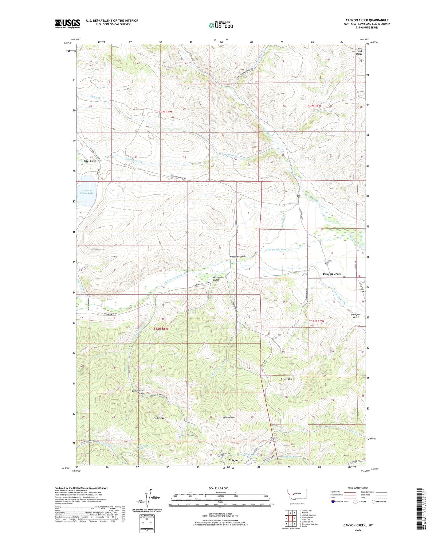 Canyon Creek Montana US Topo Map Image