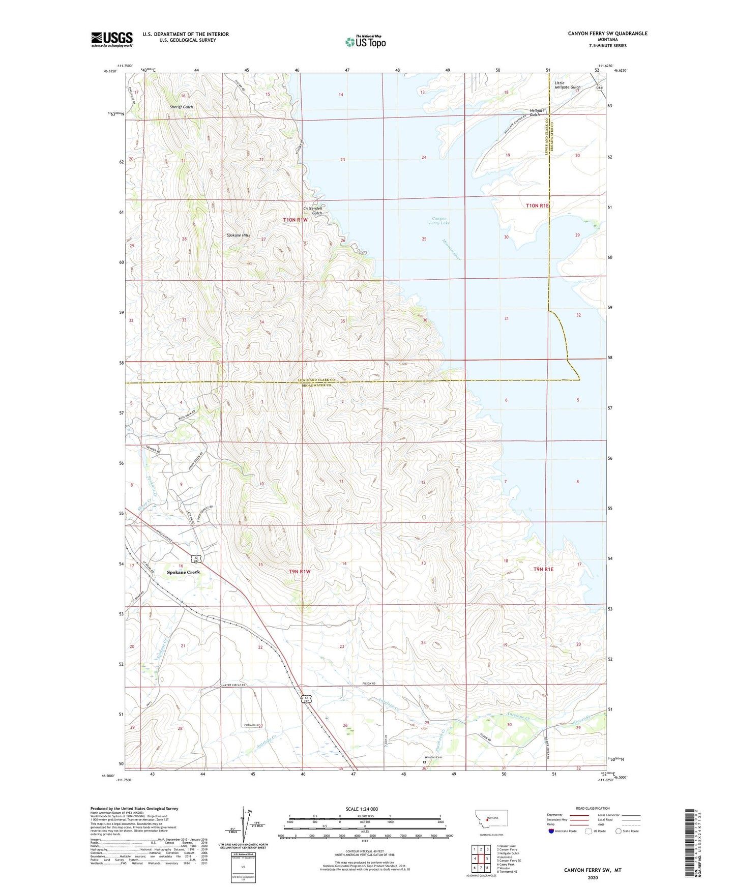 Canyon Ferry SW Montana US Topo Map Image