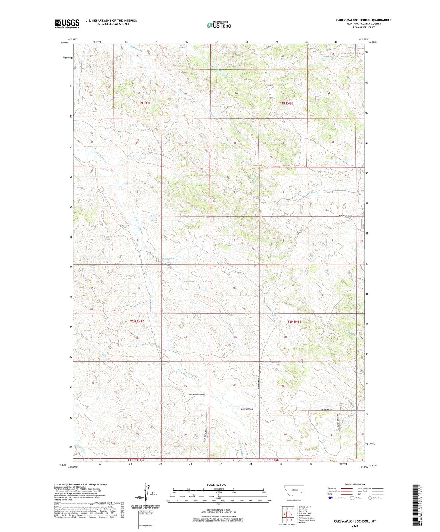 Carey-Malone School Montana US Topo Map Image
