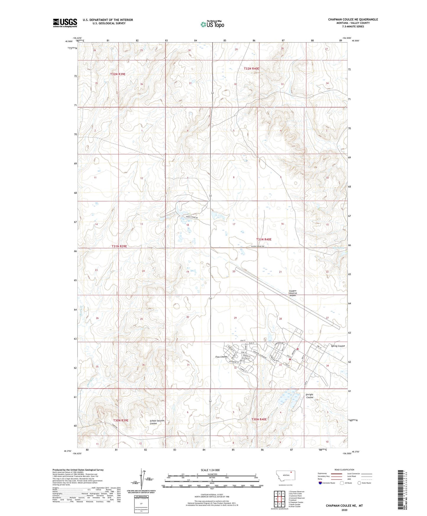 Chapman Coulee NE Montana US Topo Map Image