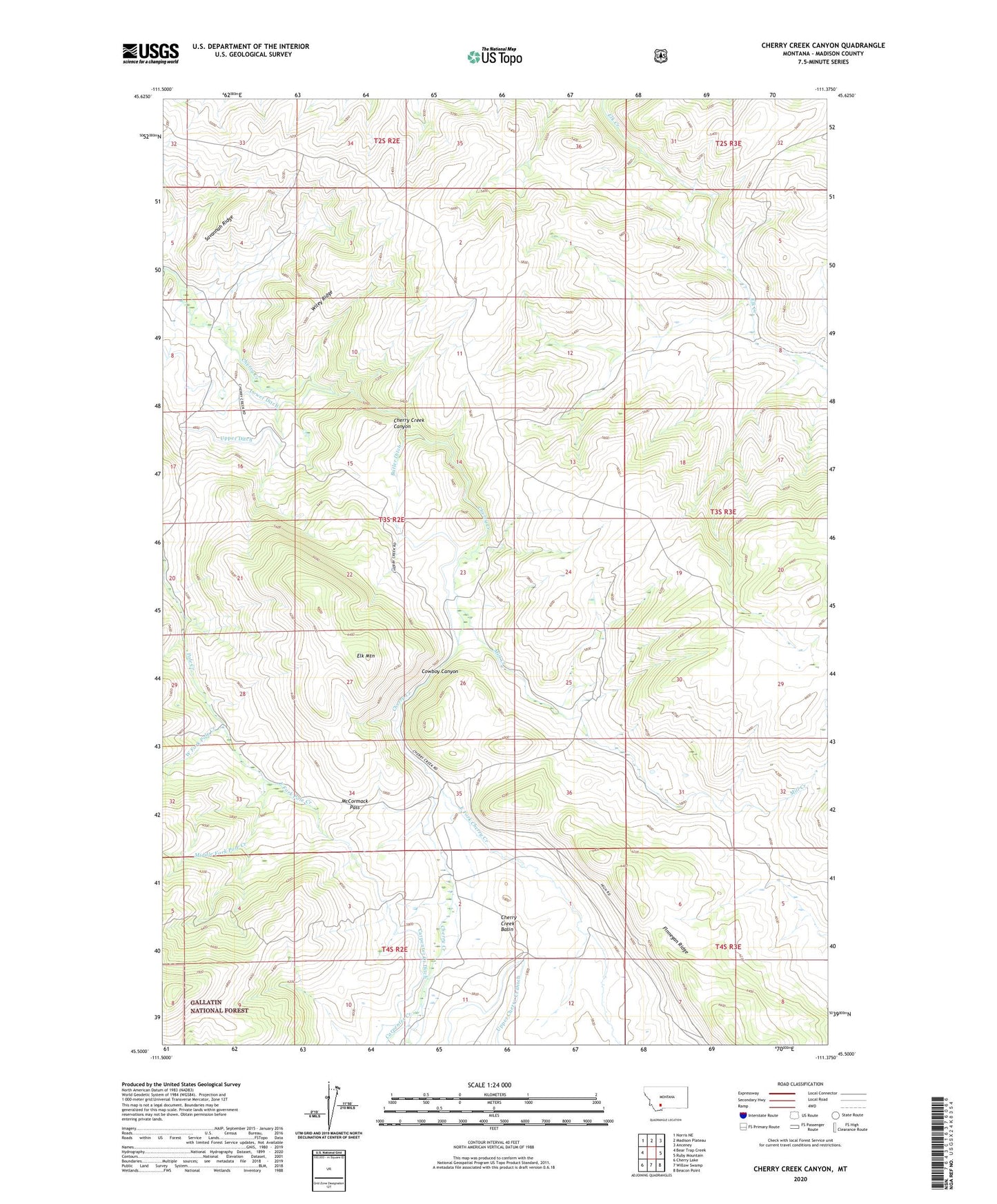 Cherry Creek Canyon Montana US Topo Map Image