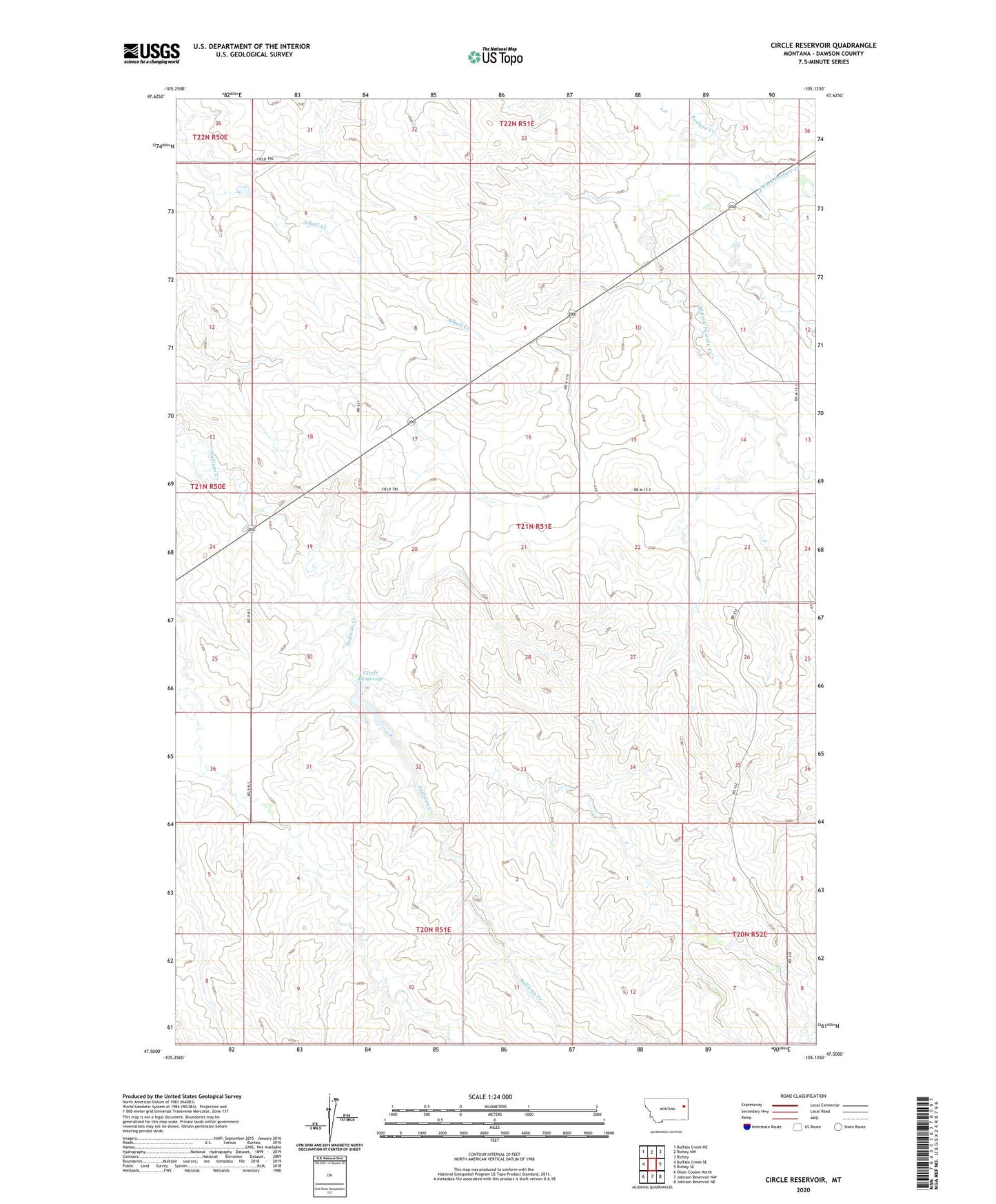 Circle Reservoir Montana US Topo Map Image