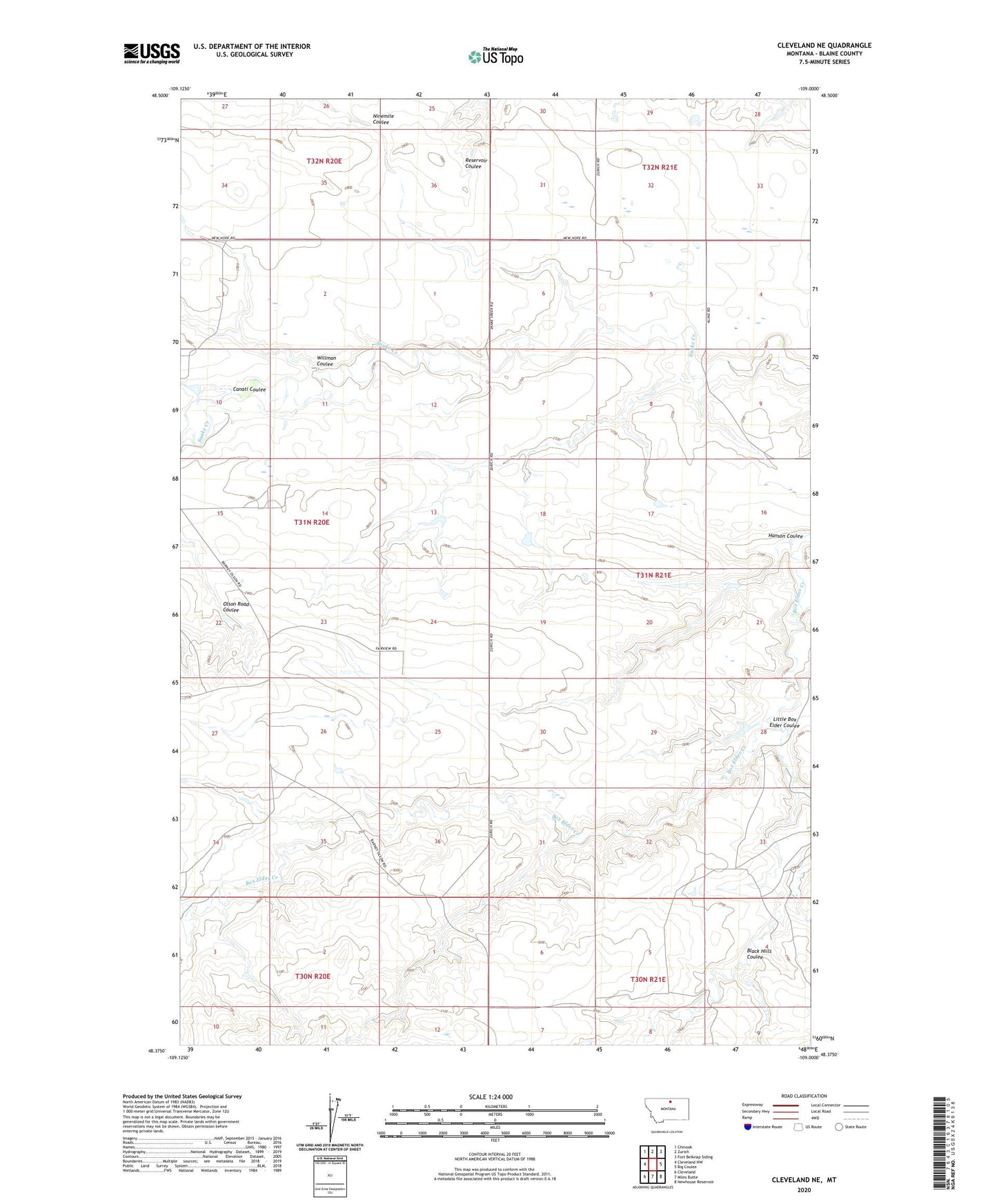 Cleveland NE Montana US Topo Map Image