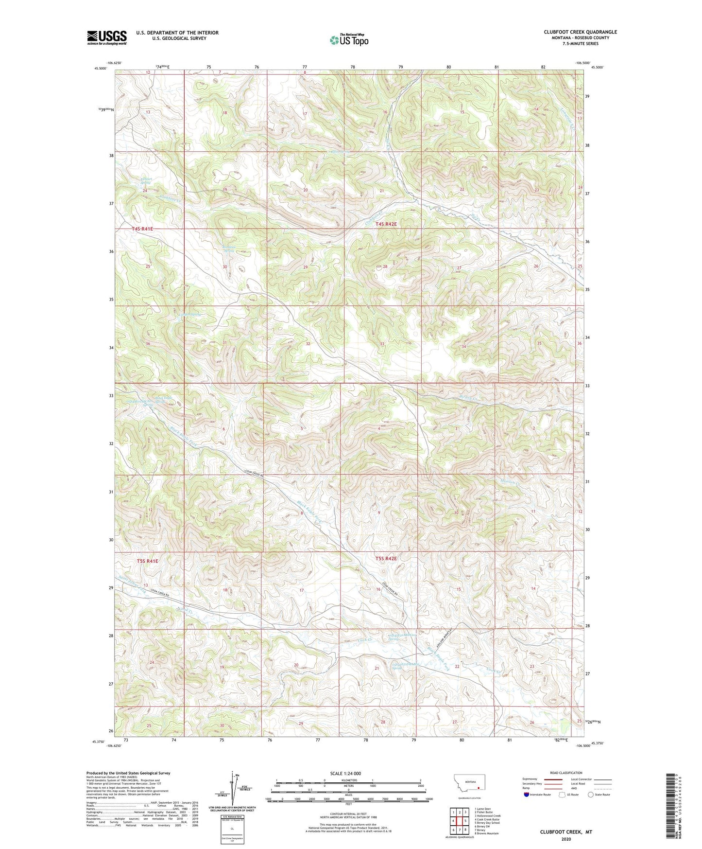 Clubfoot Creek Montana US Topo Map Image