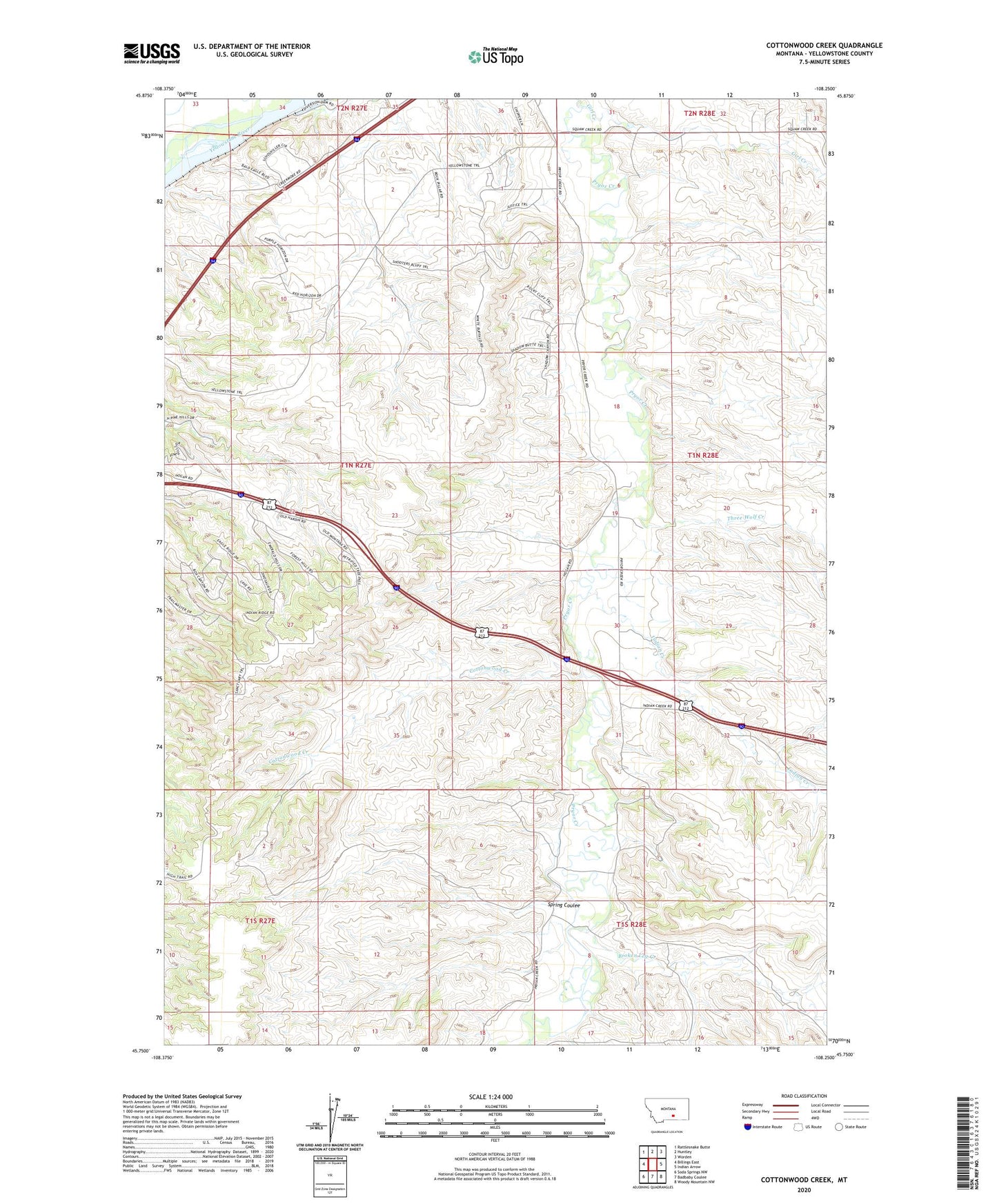 Cottonwood Creek Montana US Topo Map Image