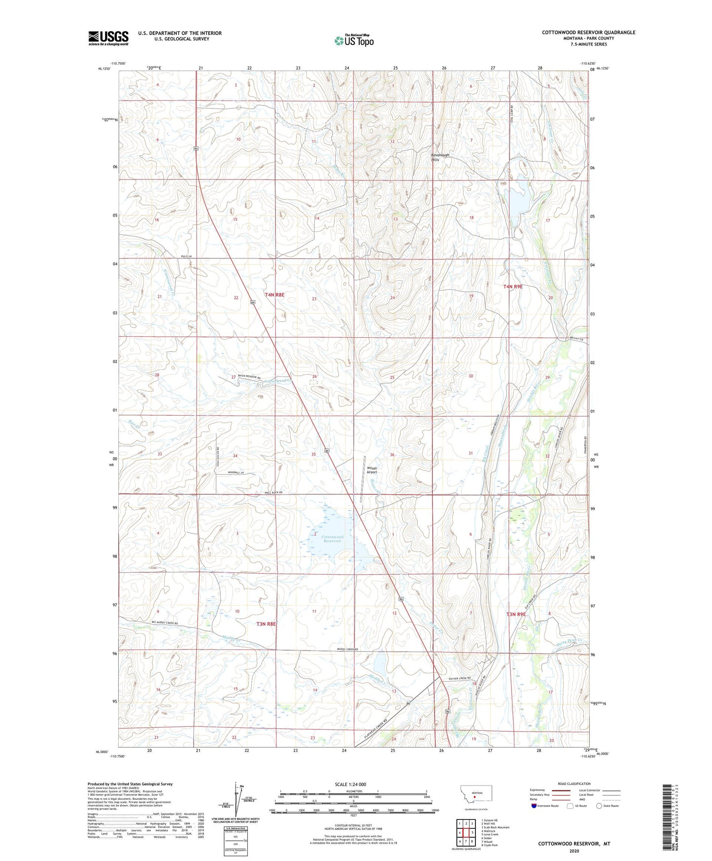Cottonwood Reservoir Montana US Topo Map Image