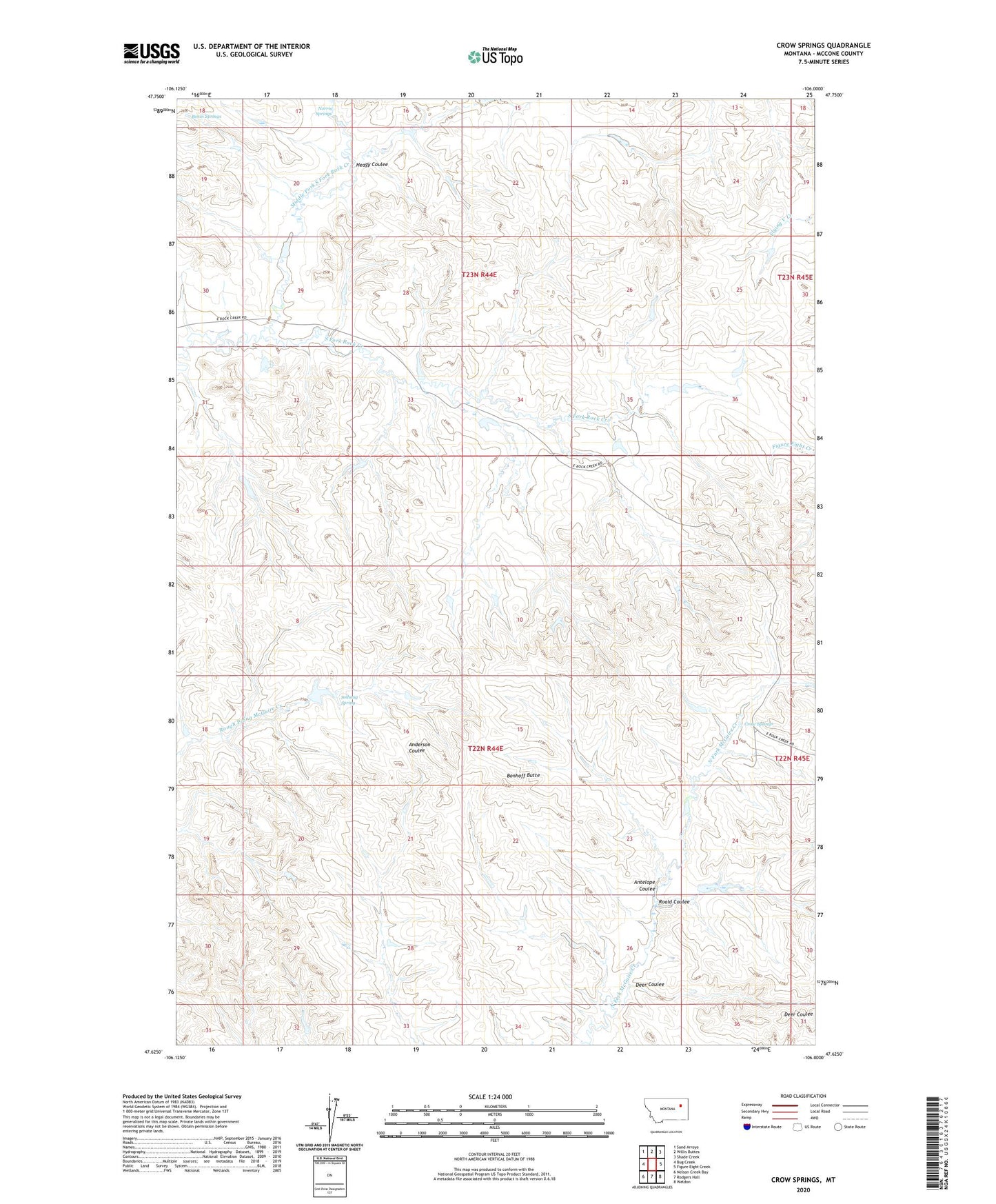 Crow Springs Montana US Topo Map Image