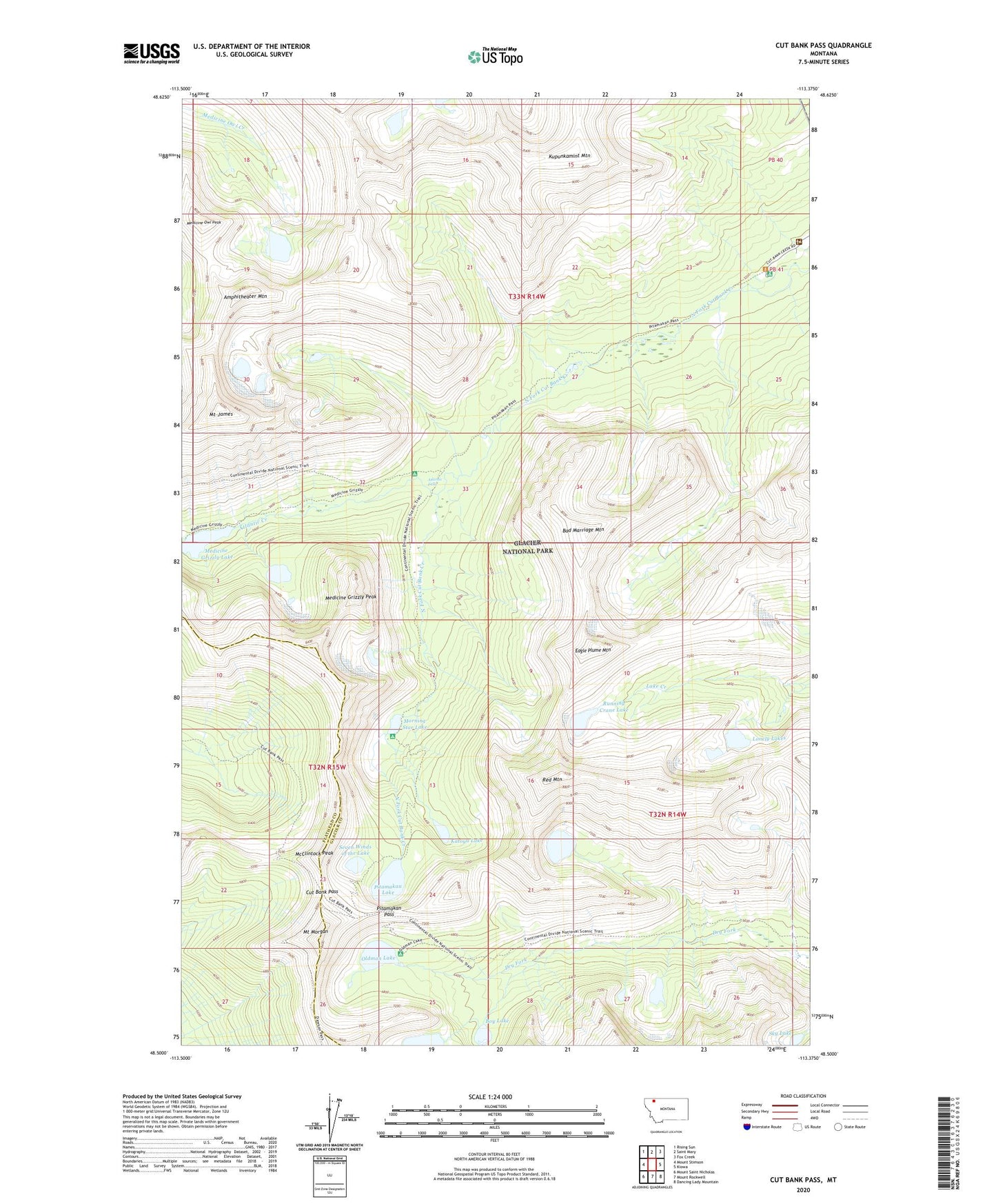 Cut Bank Pass Montana US Topo Map Image