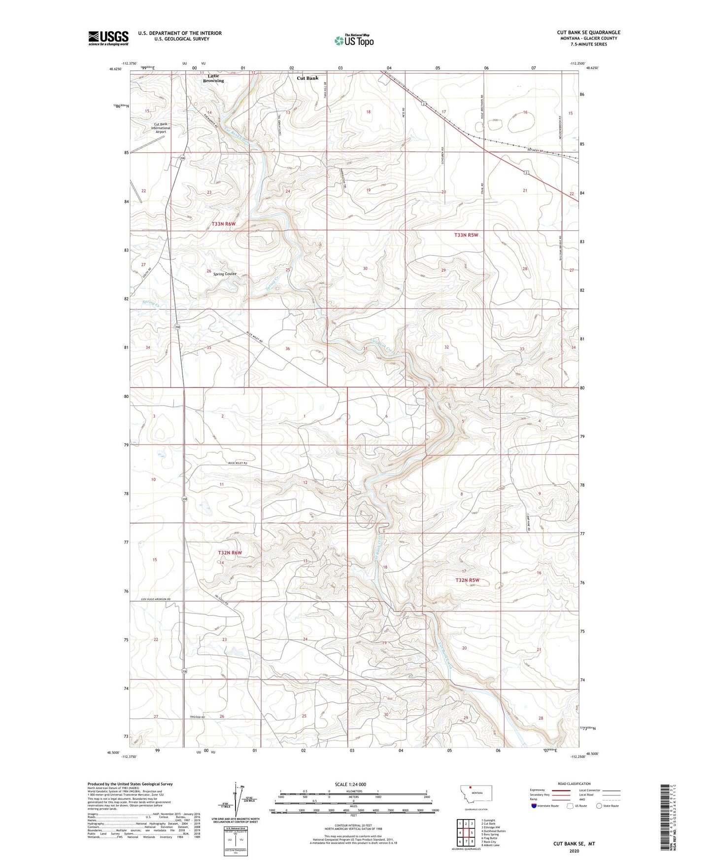 Cut Bank SE Montana US Topo Map Image