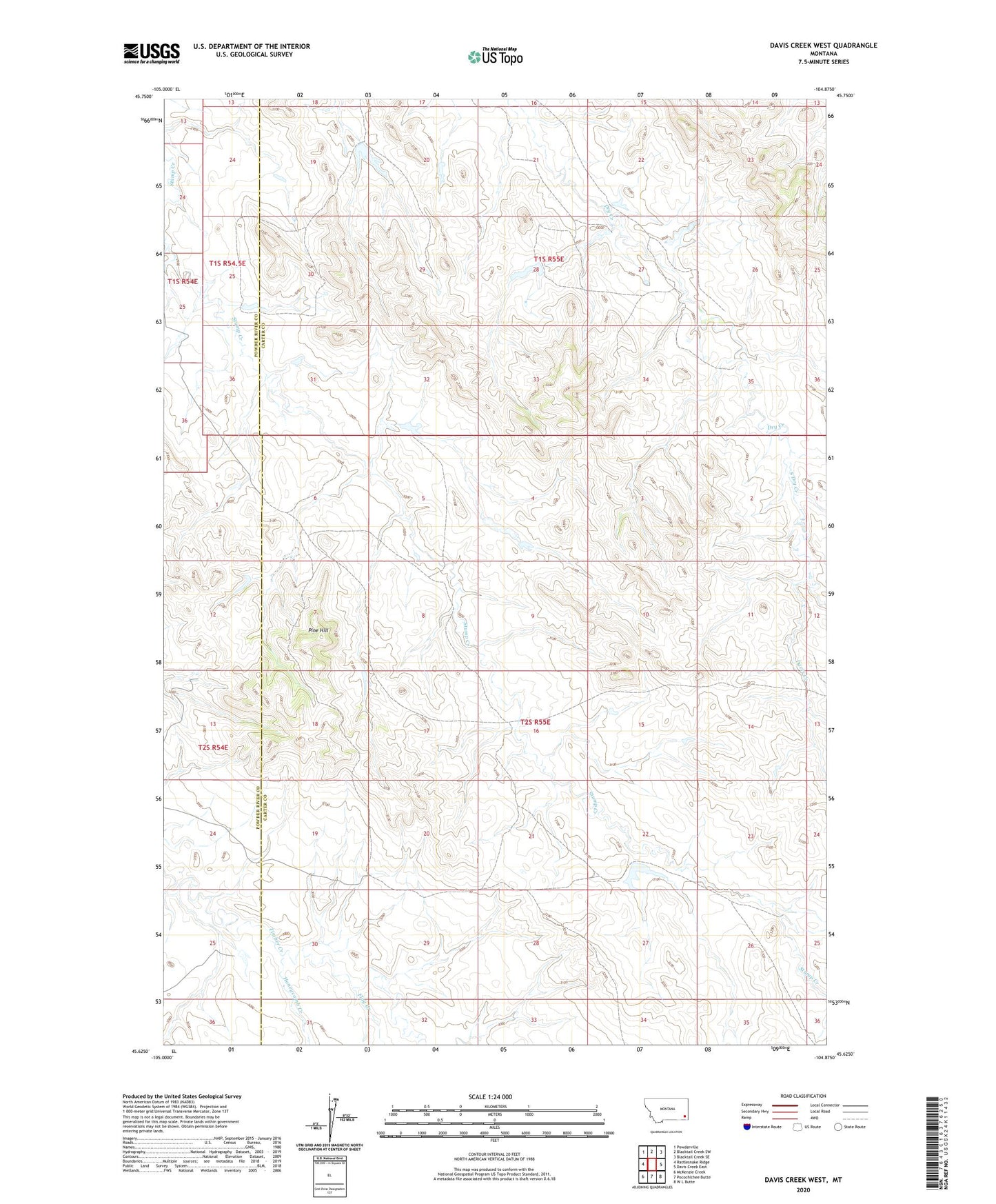 Davis Creek West Montana US Topo Map Image