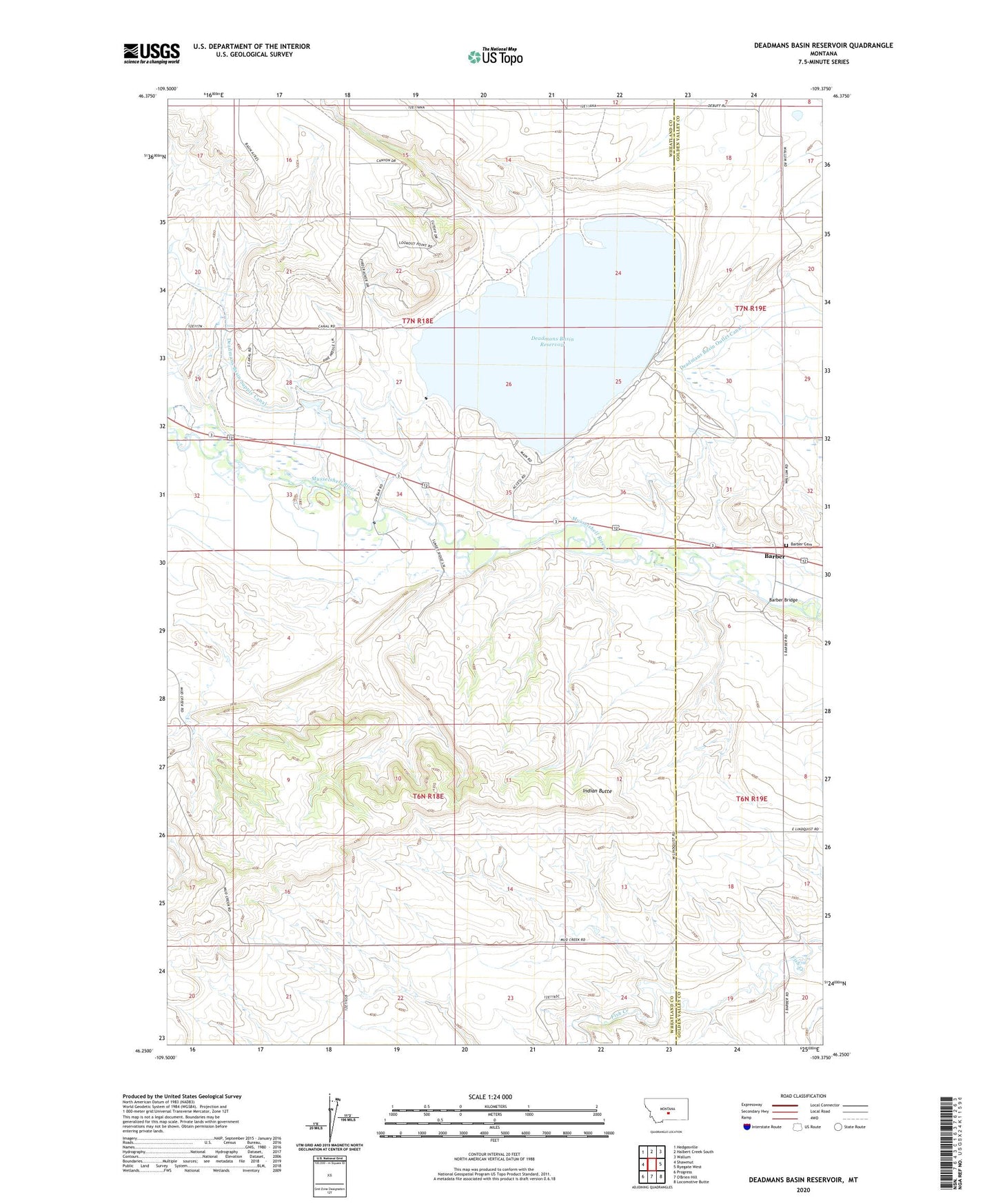 Deadmans Basin Reservoir Montana US Topo Map Image