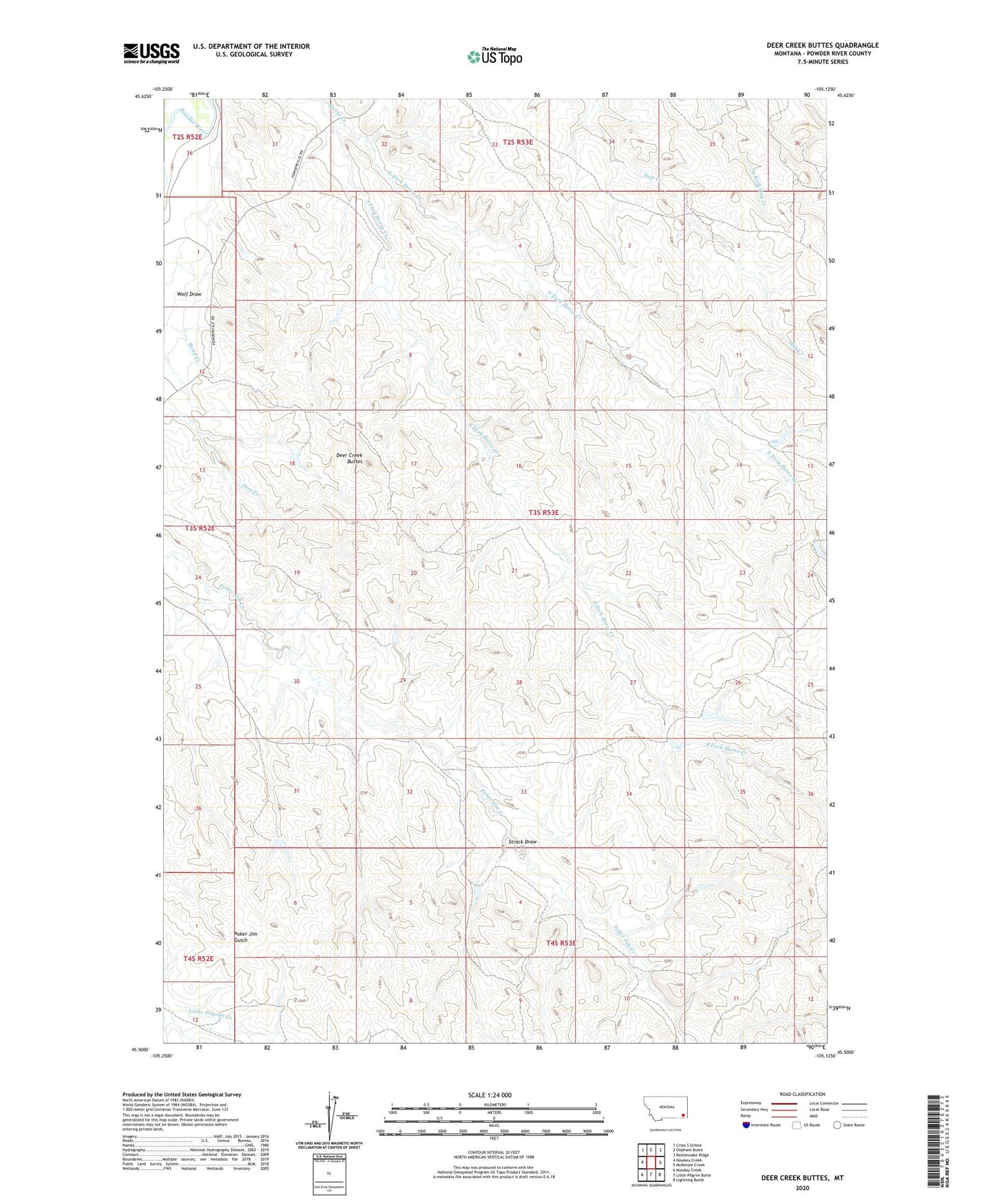 Deer Creek Buttes Montana US Topo Map Image