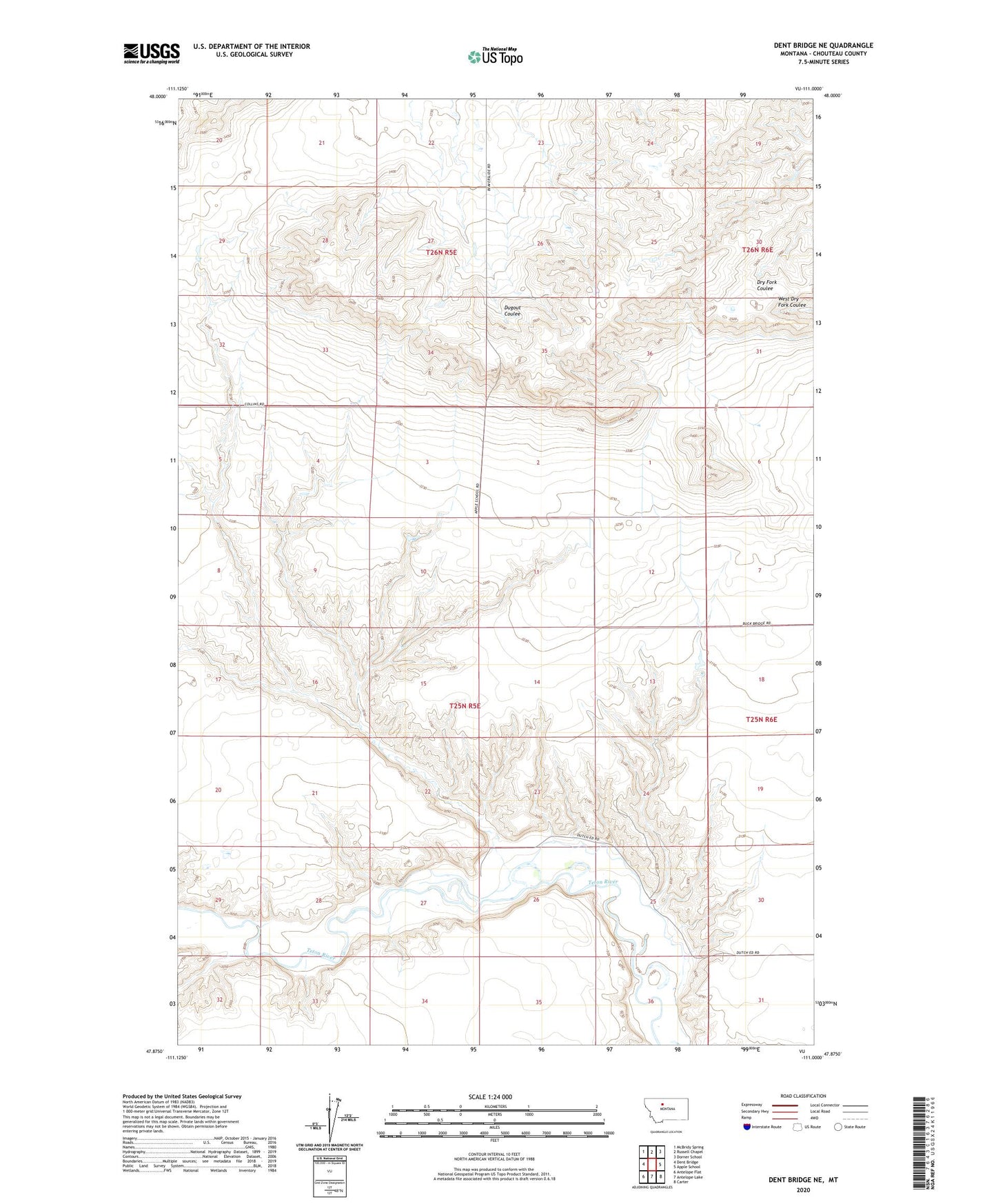 Dent Bridge NE Montana US Topo Map Image