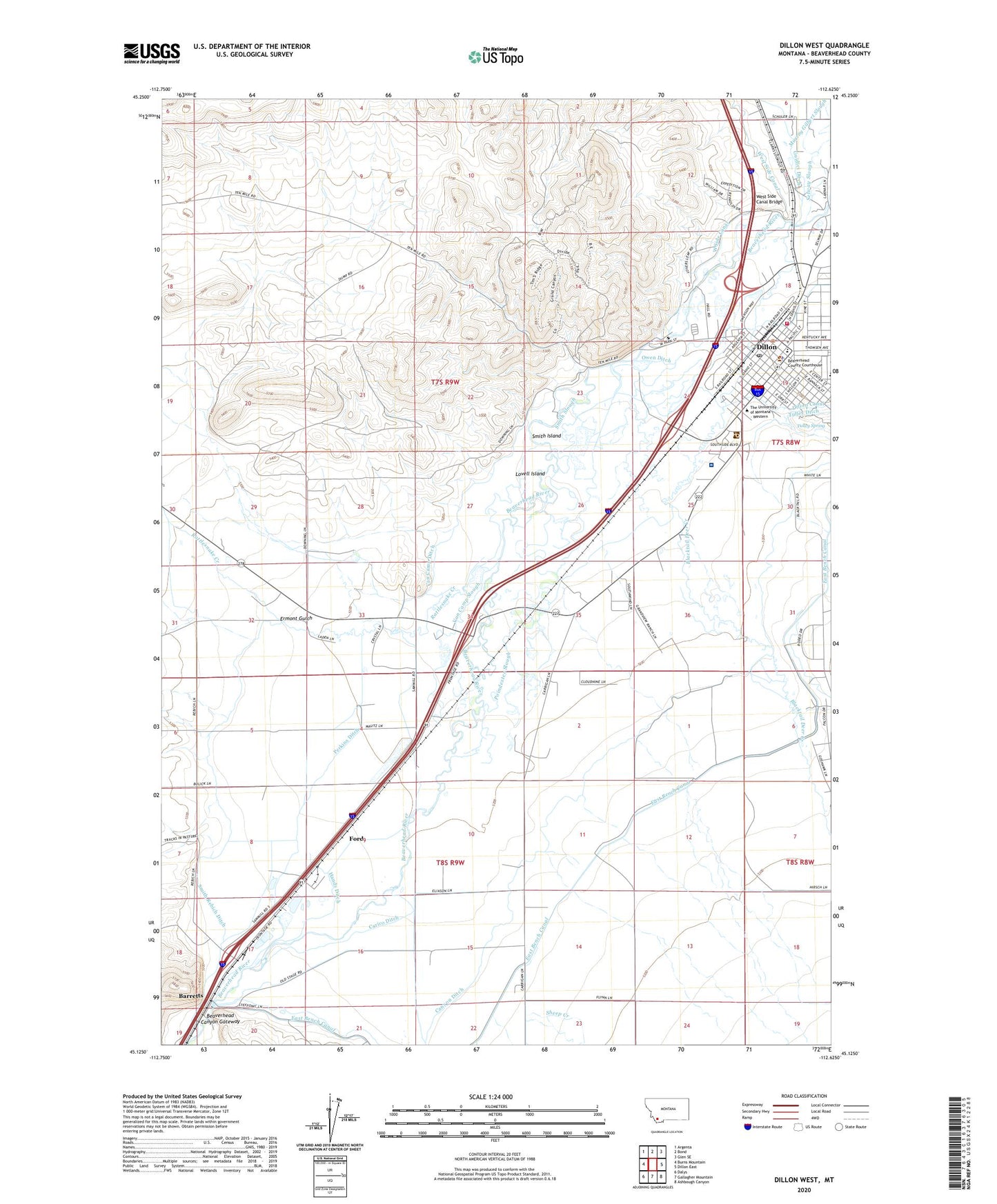 Dillon West Montana US Topo Map Image