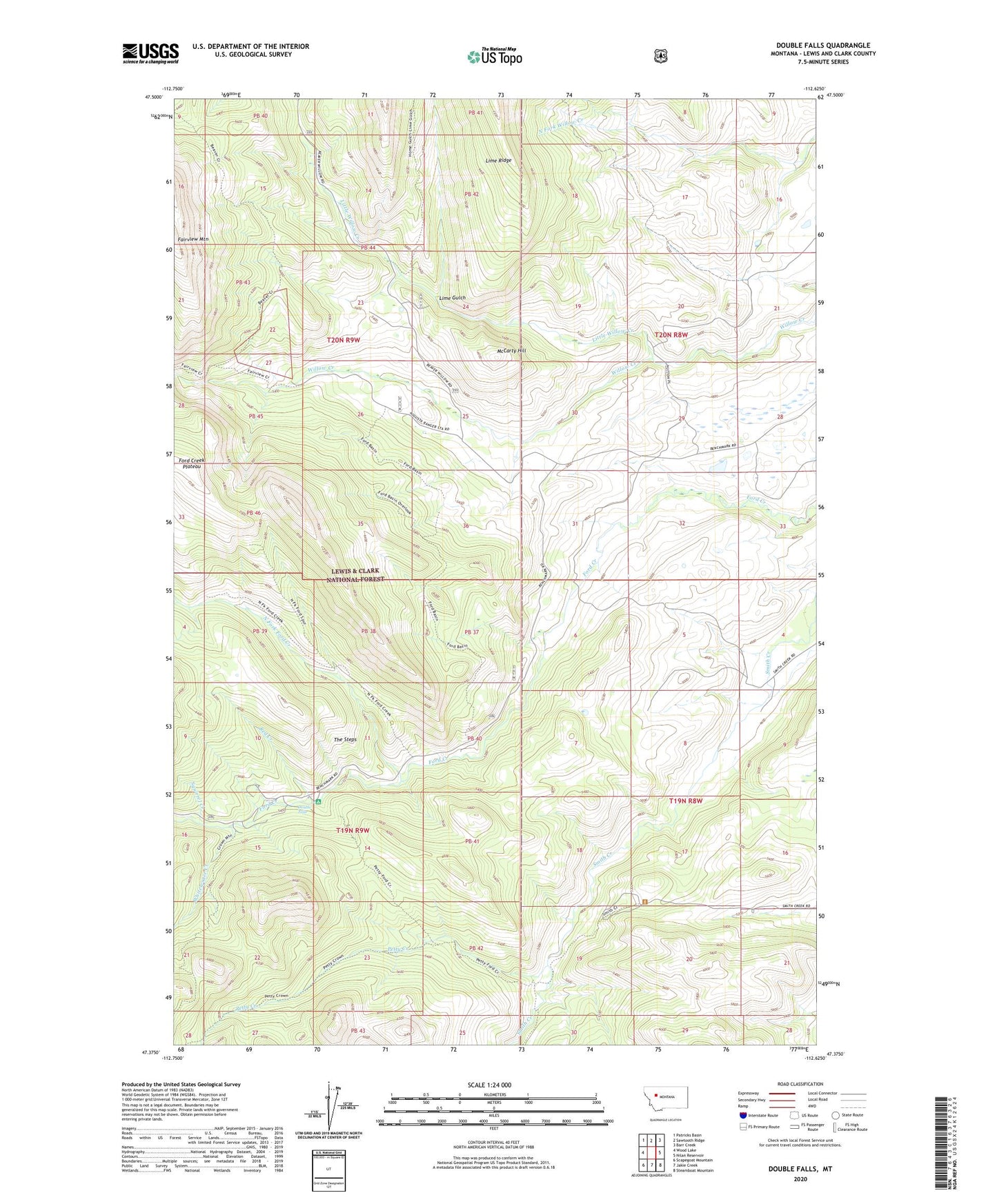 Double Falls Montana US Topo Map Image