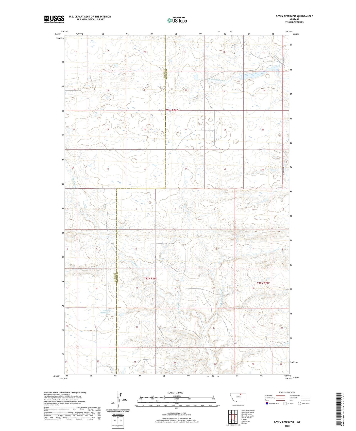 Down Reservoir Montana US Topo Map Image