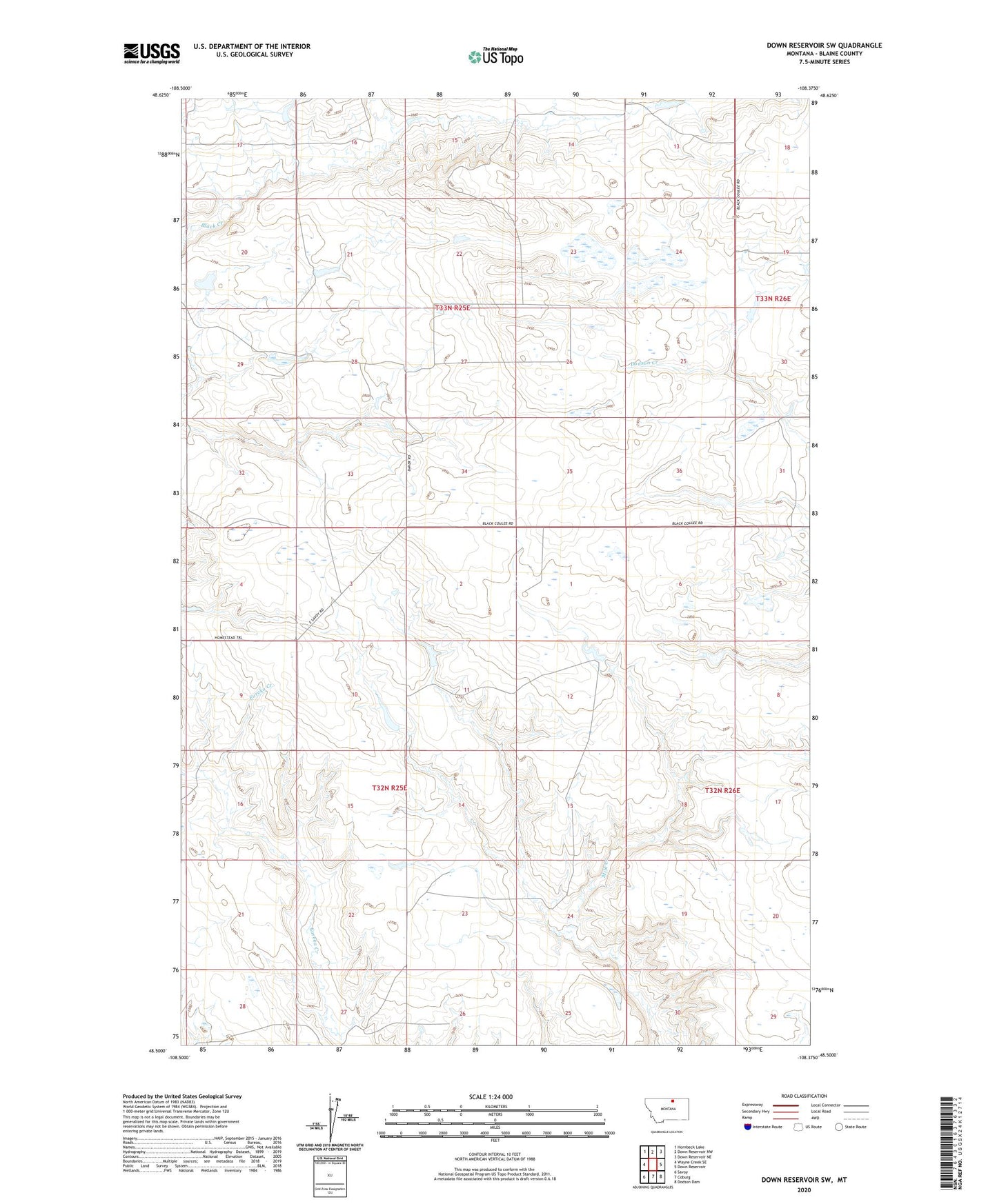 Down Reservoir SW Montana US Topo Map Image