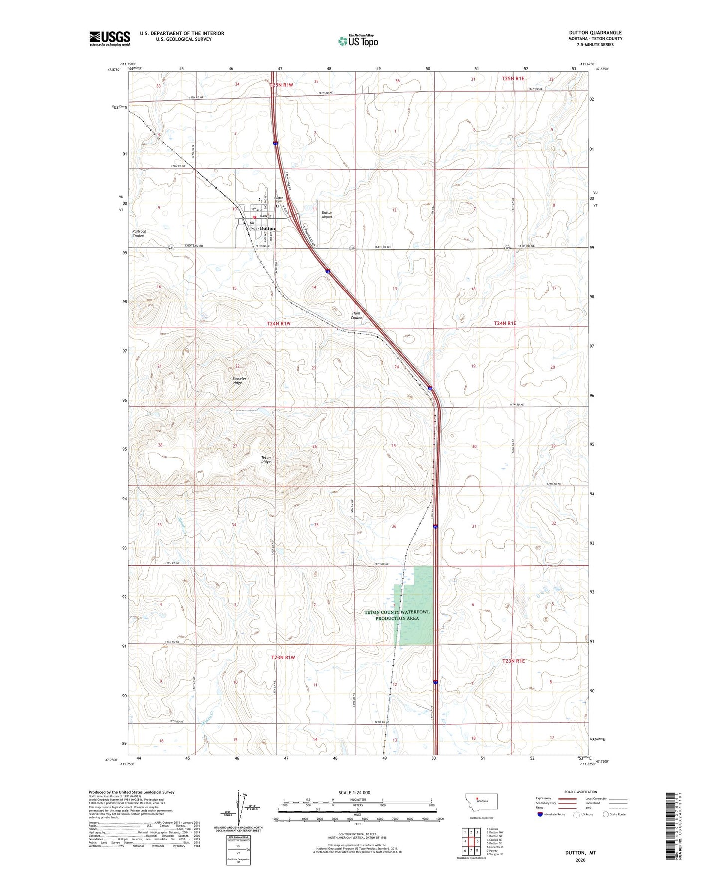 Dutton Montana US Topo Map Image