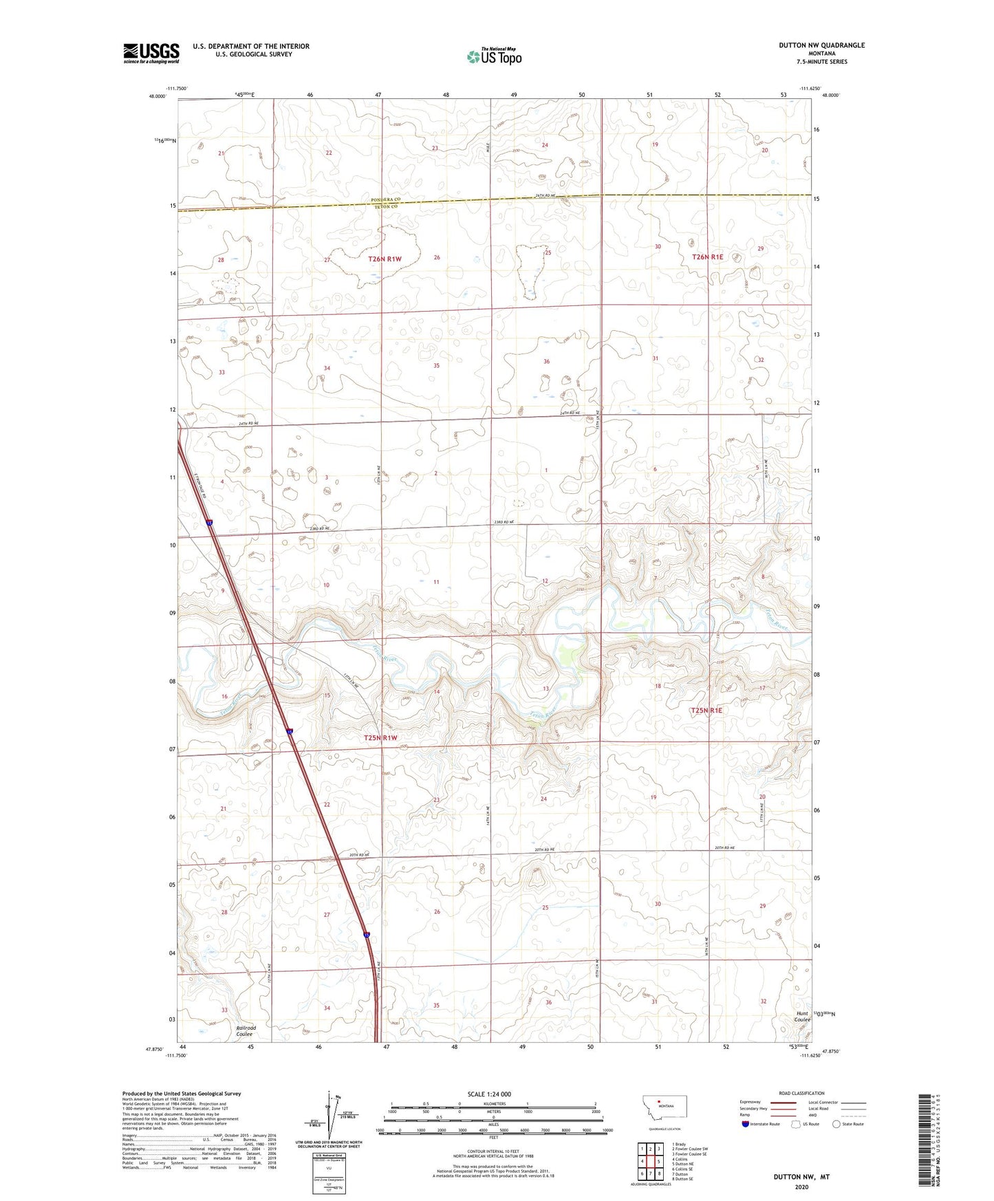 Dutton NW Montana US Topo Map Image