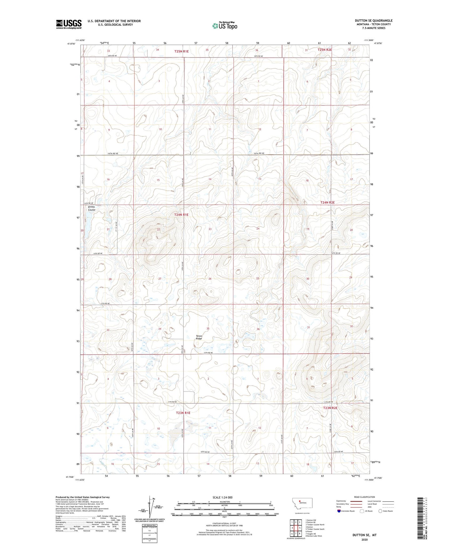 Dutton SE Montana US Topo Map Image