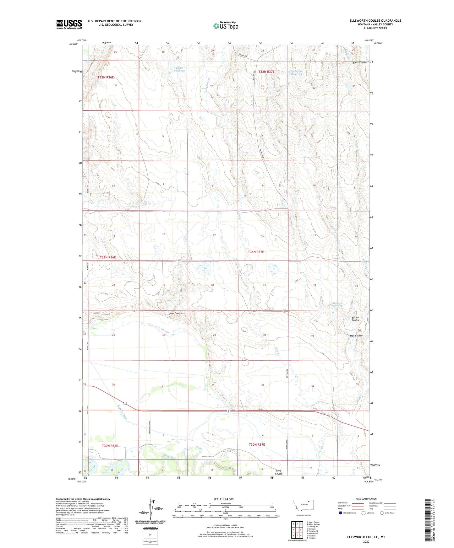 Ellsworth Coulee Montana US Topo Map Image