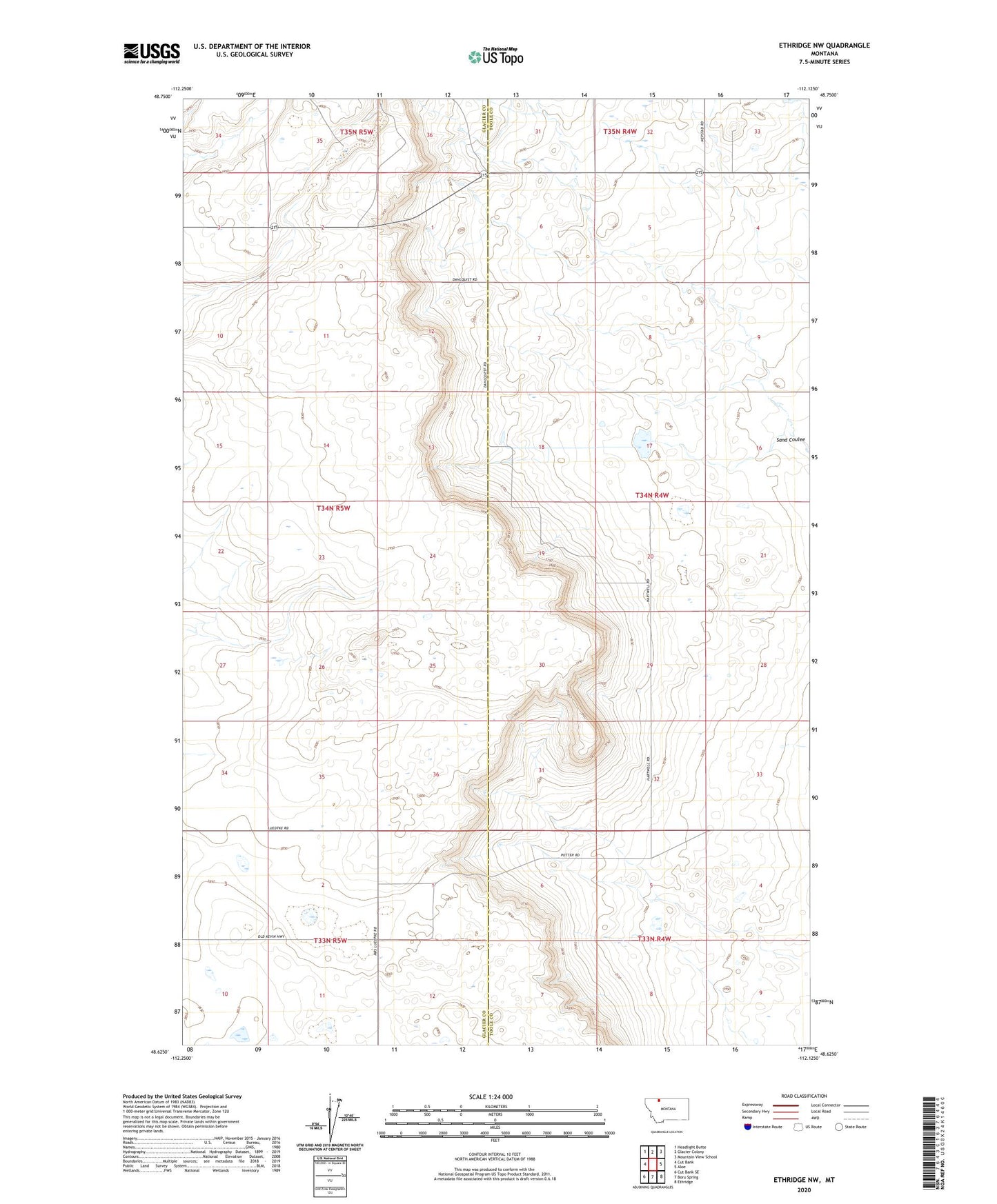 Ethridge NW Montana US Topo Map Image
