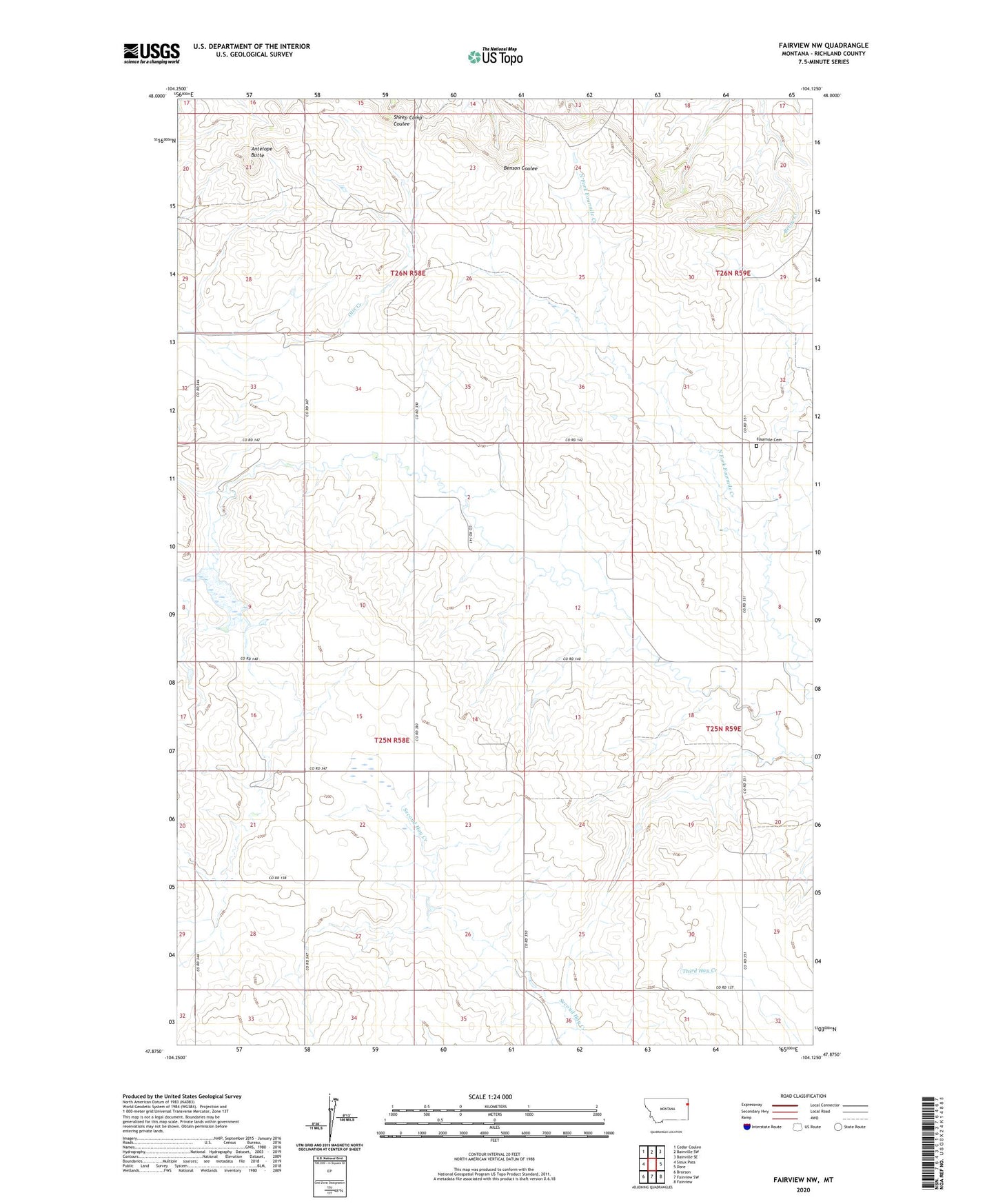 Fairview NW Montana US Topo Map Image