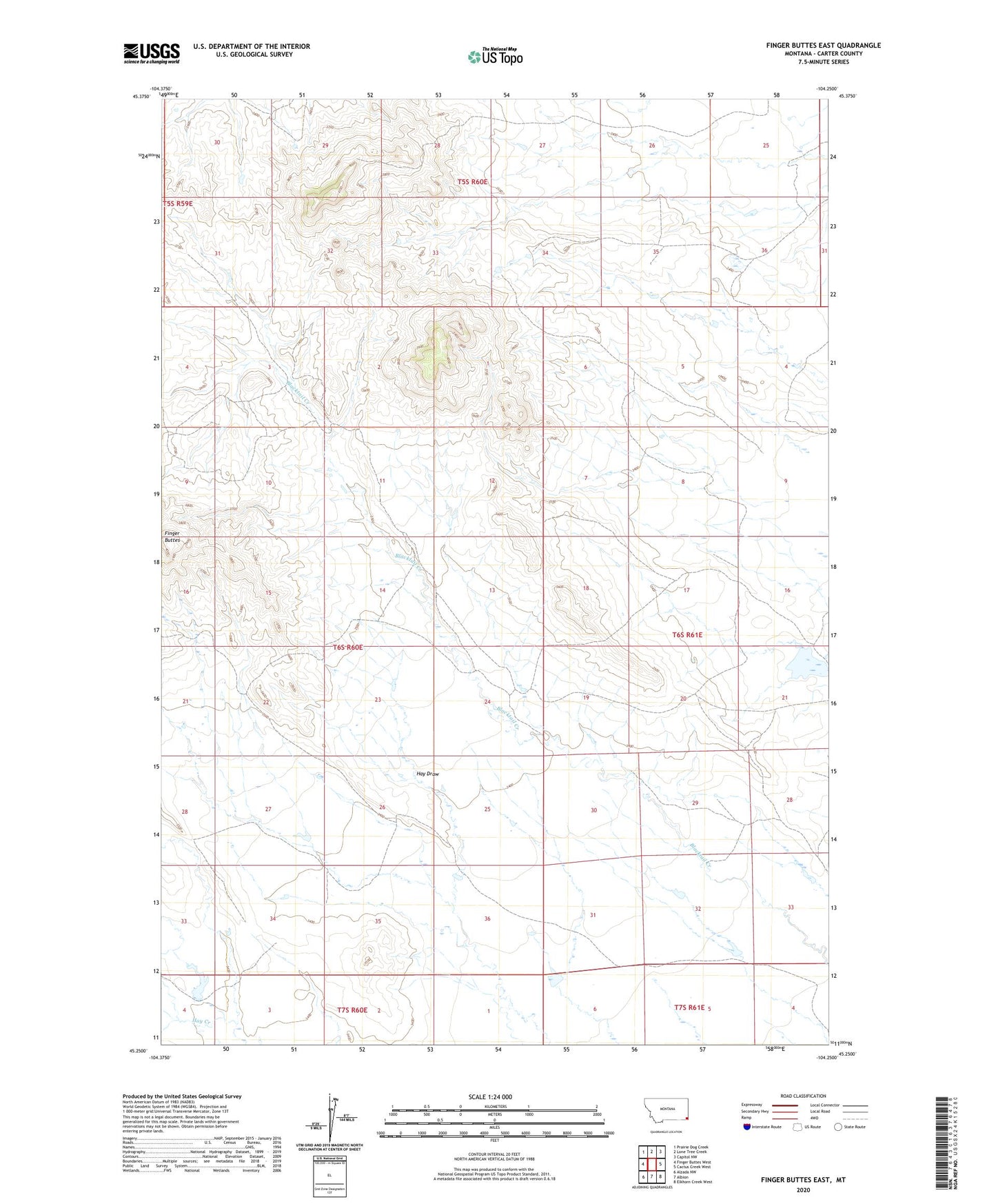 Finger Buttes East Montana US Topo Map Image
